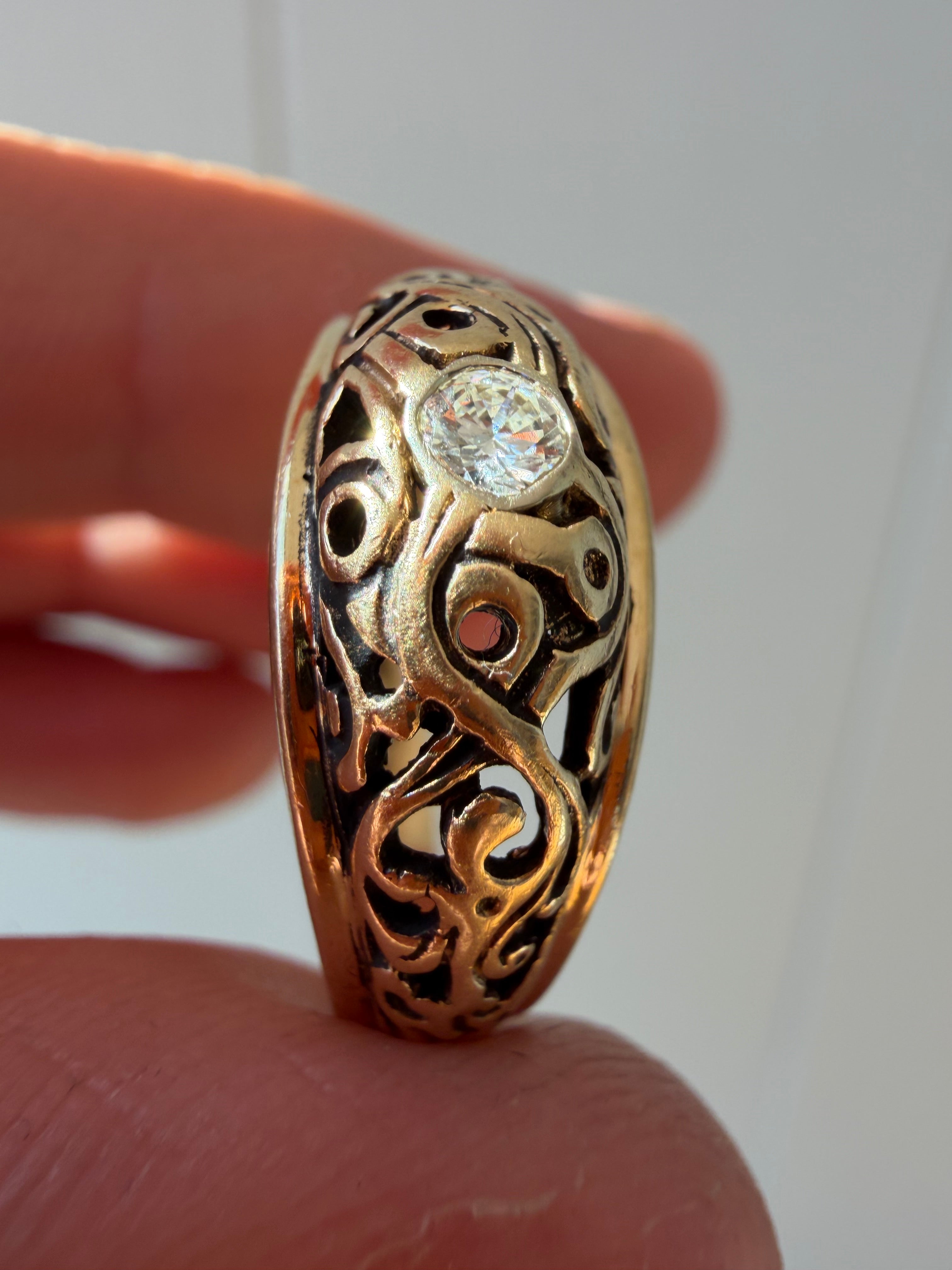 orange blossom dome ring with old euro cut diamond