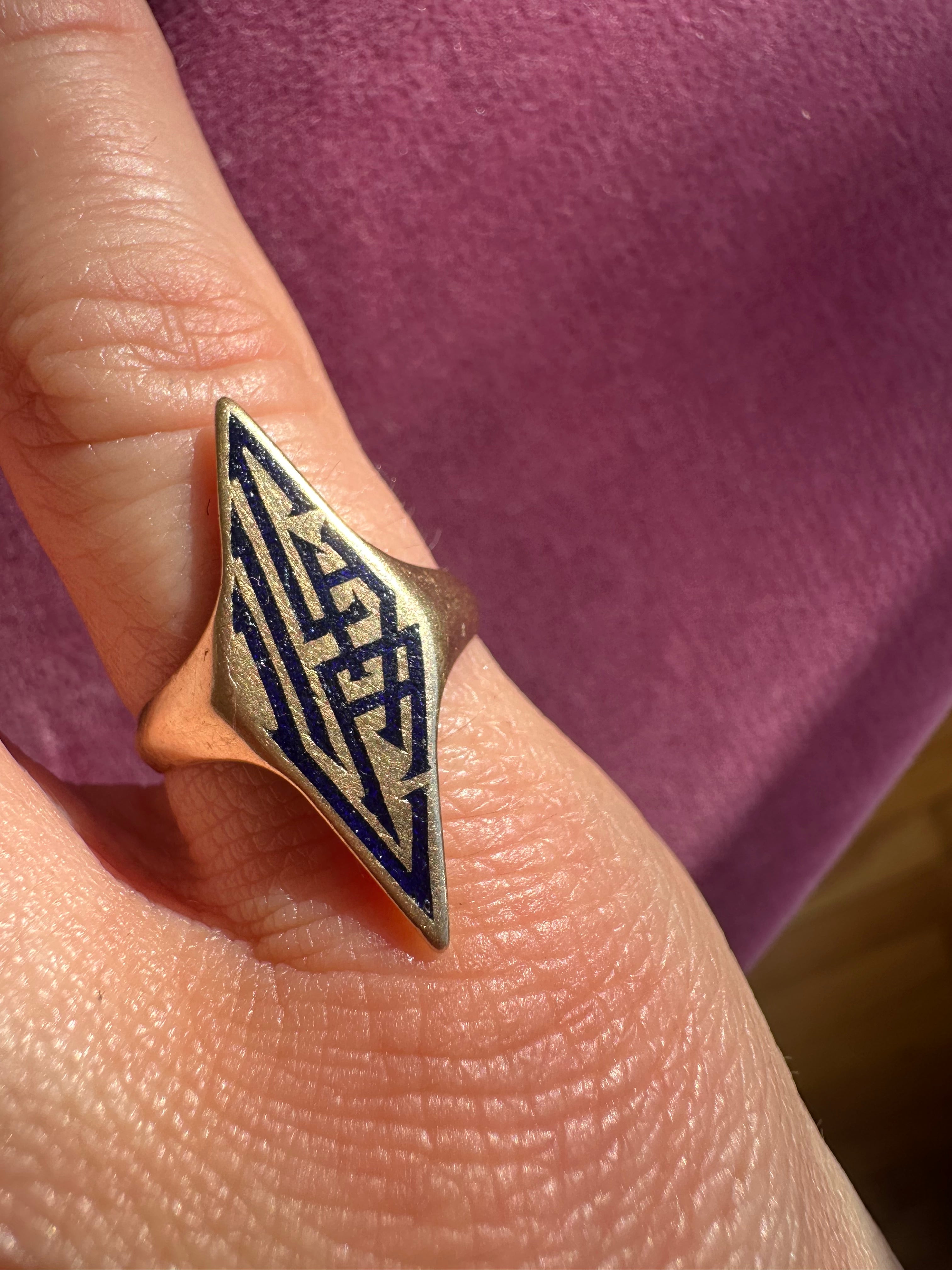 antique navette style onyx inlay signet