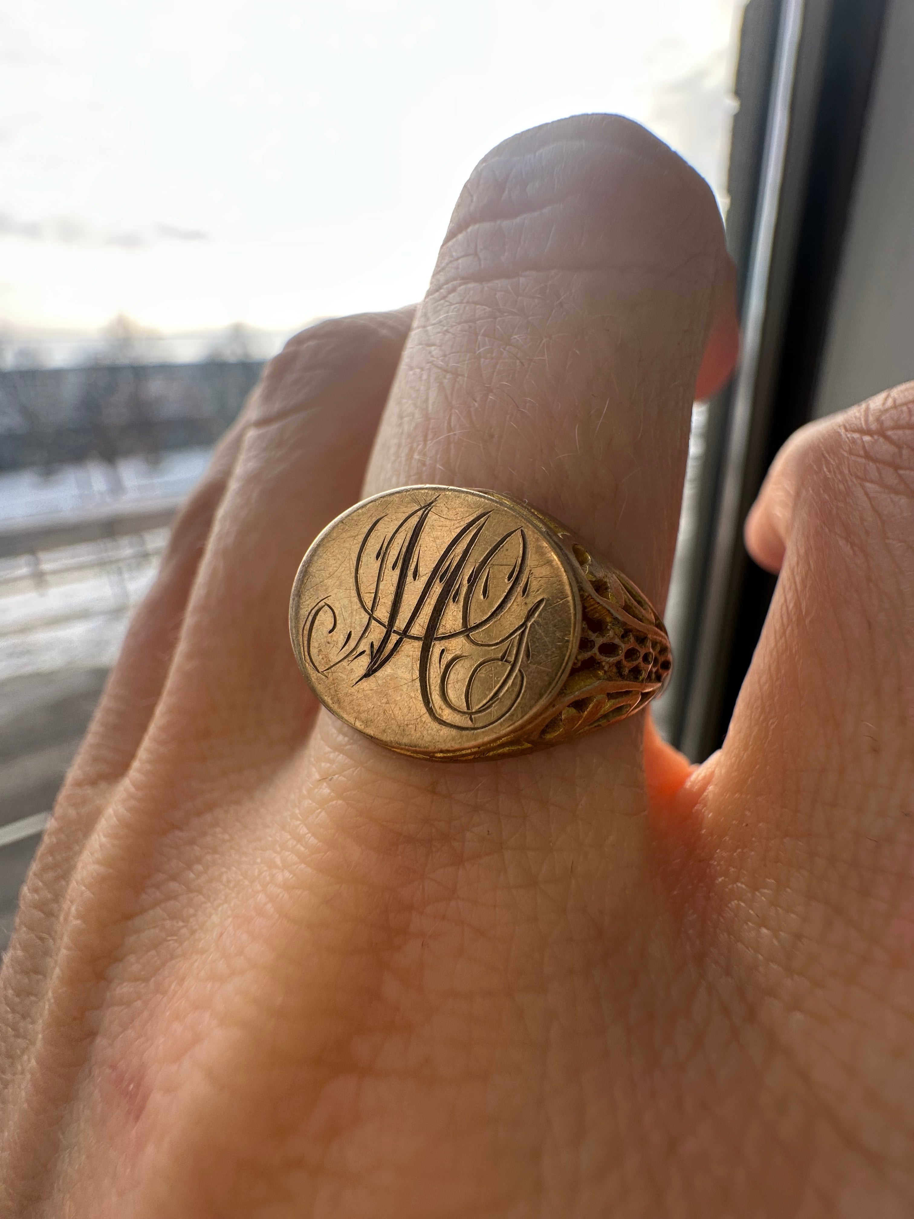 east west oval signet engraved MG