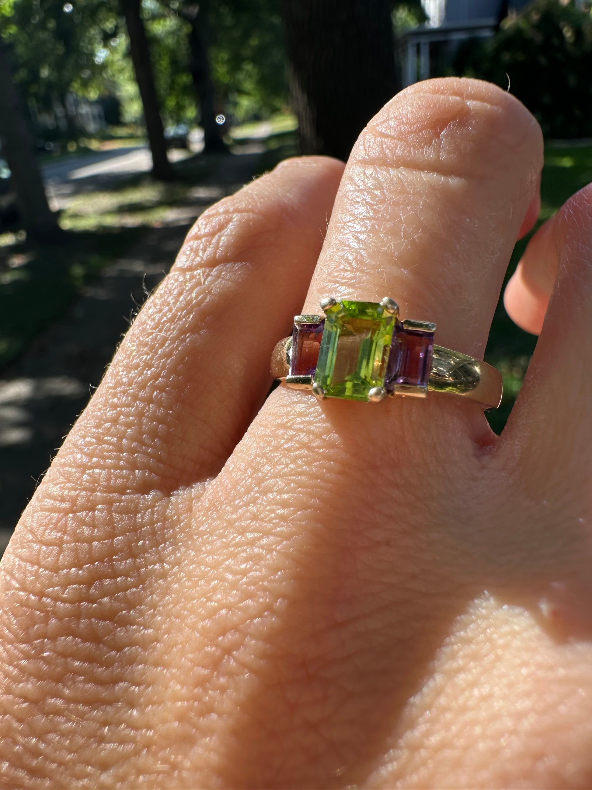 peridot and amethyst ring