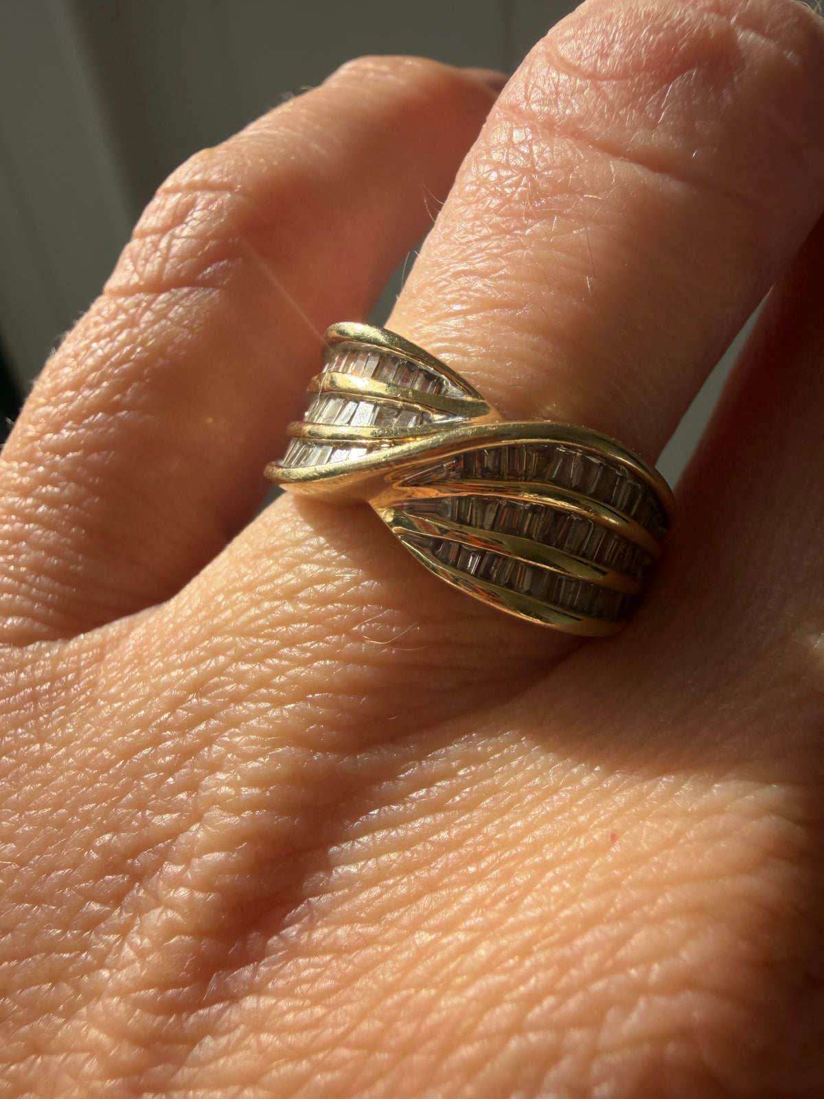 criss cross baguette diamond ring