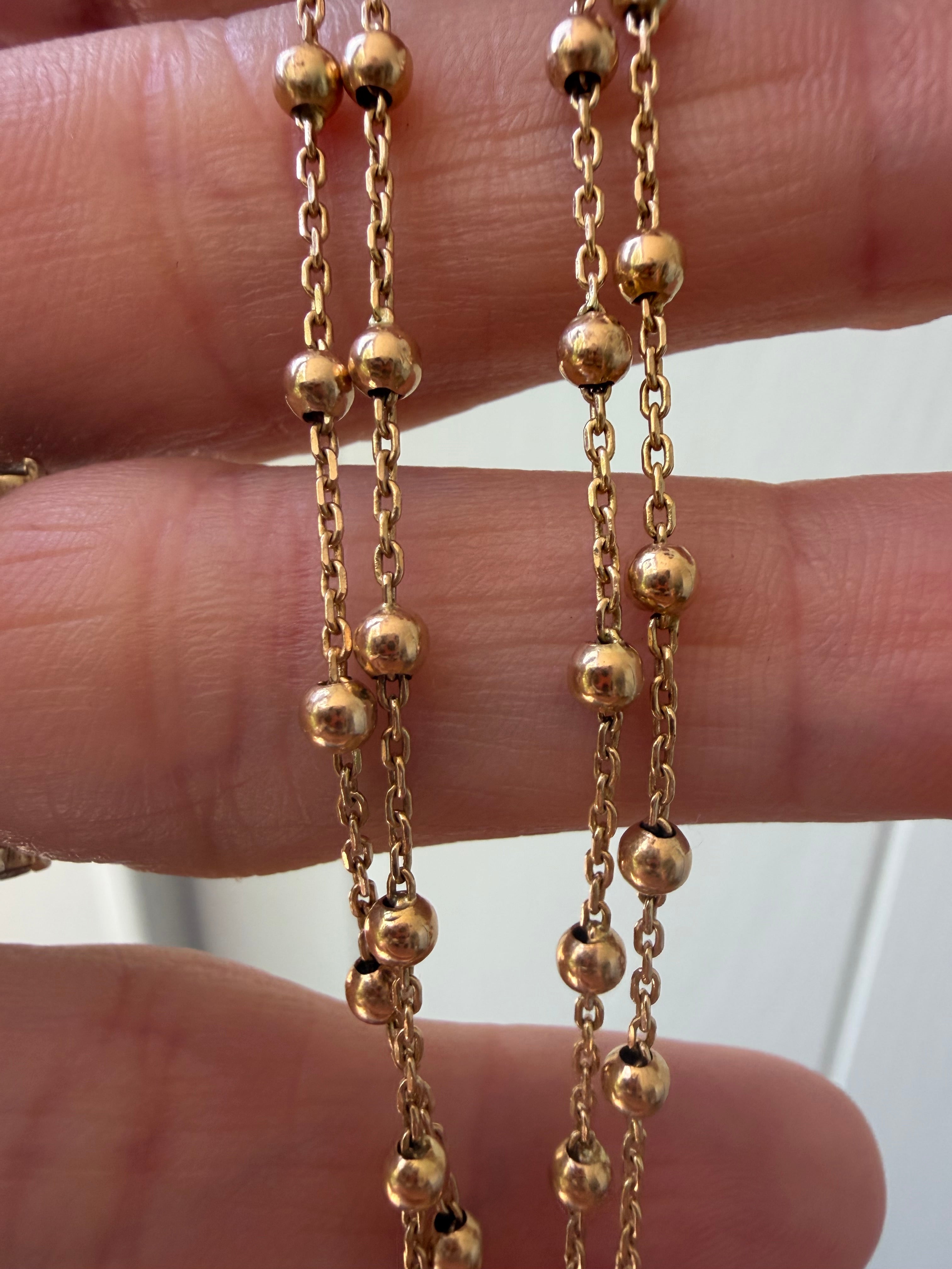 18k gold ball and biker link station chain 18.25"