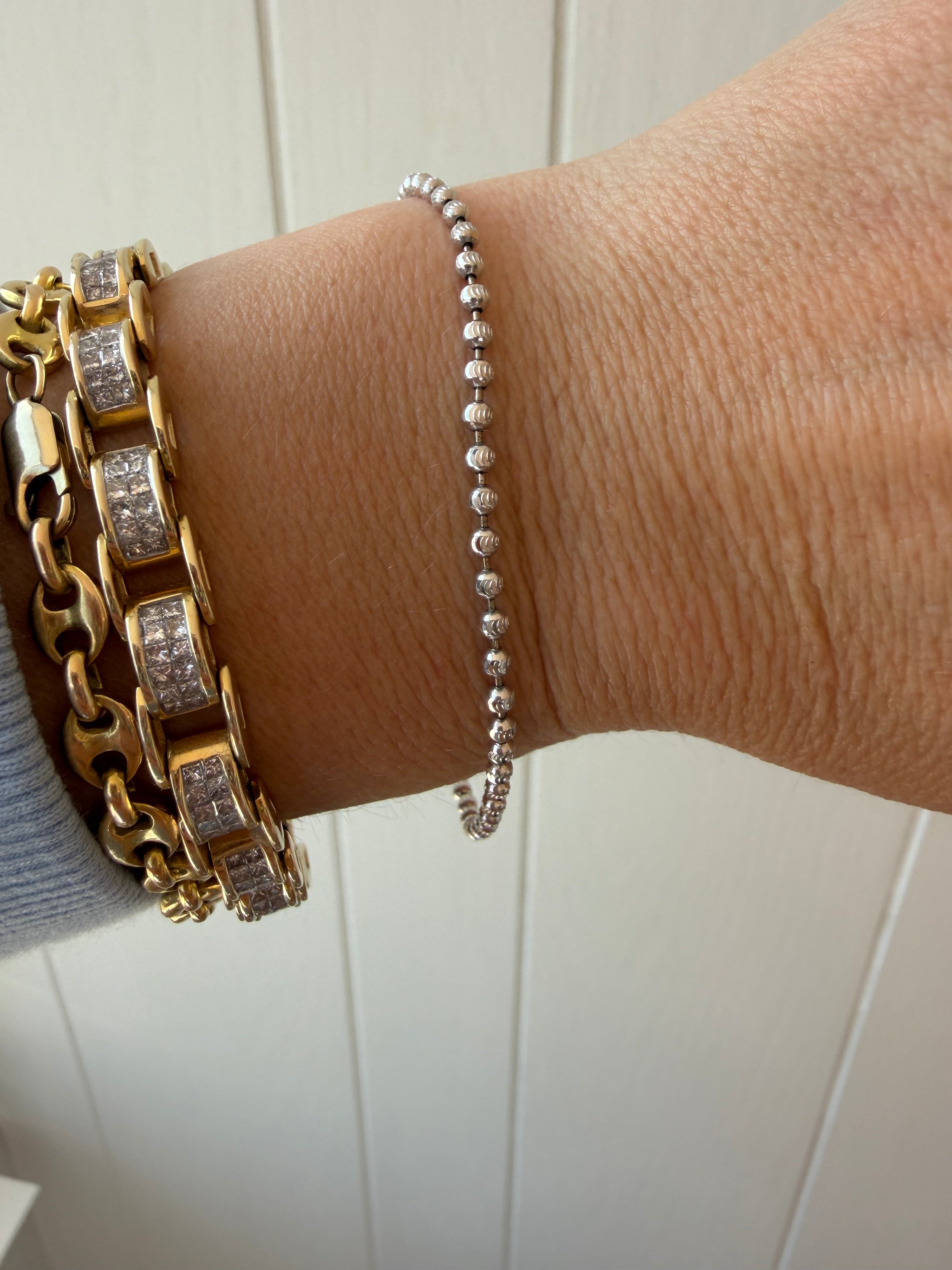 14k white gold moon cut ball chain and bracelet