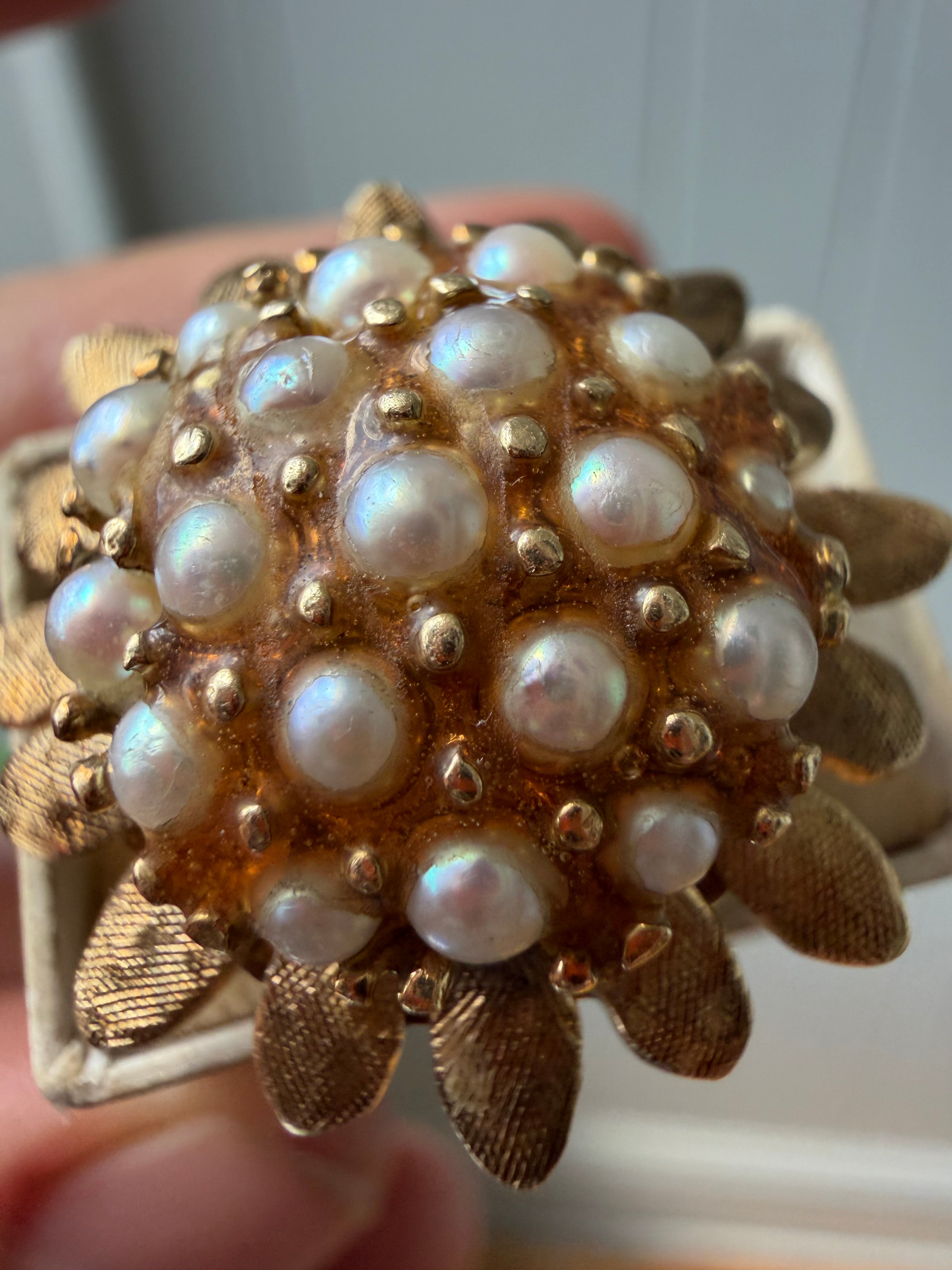 sunflower seed pearl and epoxy ring