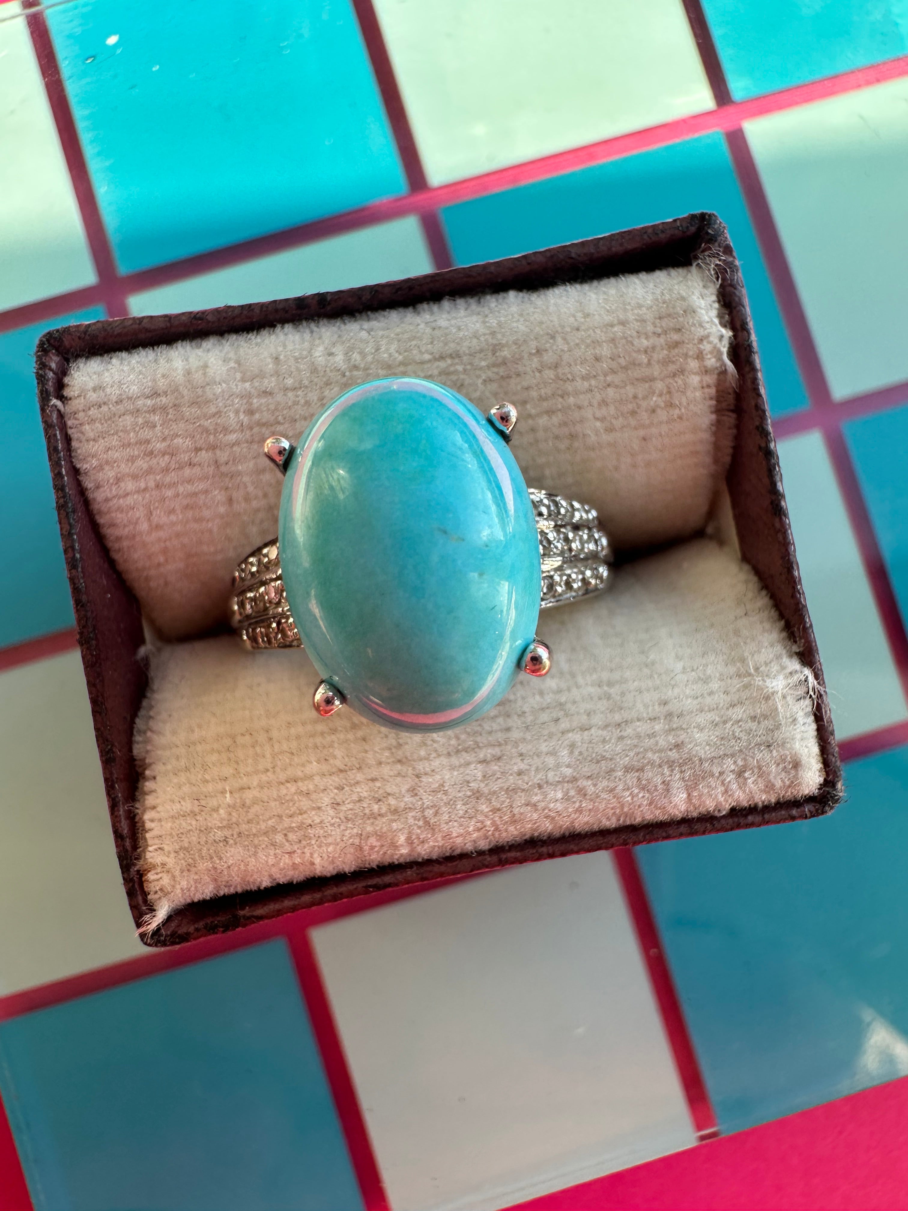 white gold diamond and turquoise ring
