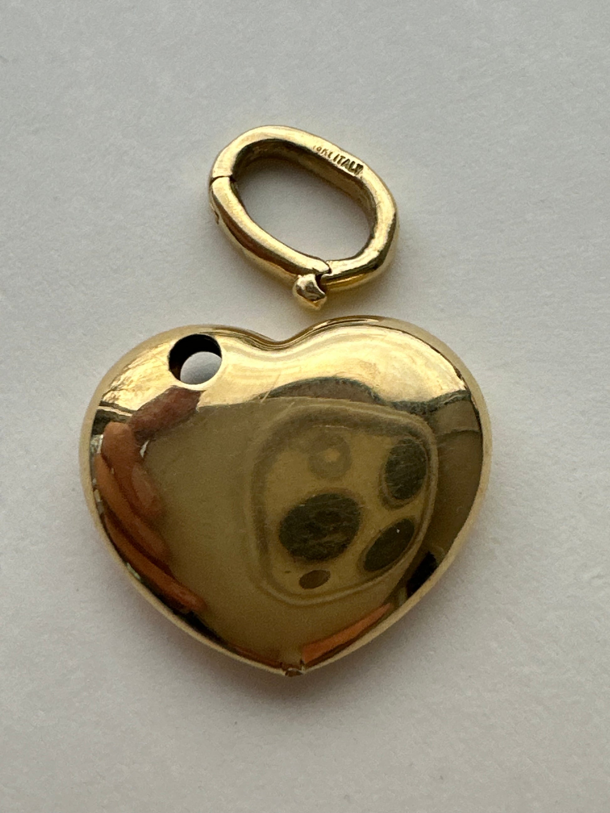 18k puffed heart with enhancer bail
