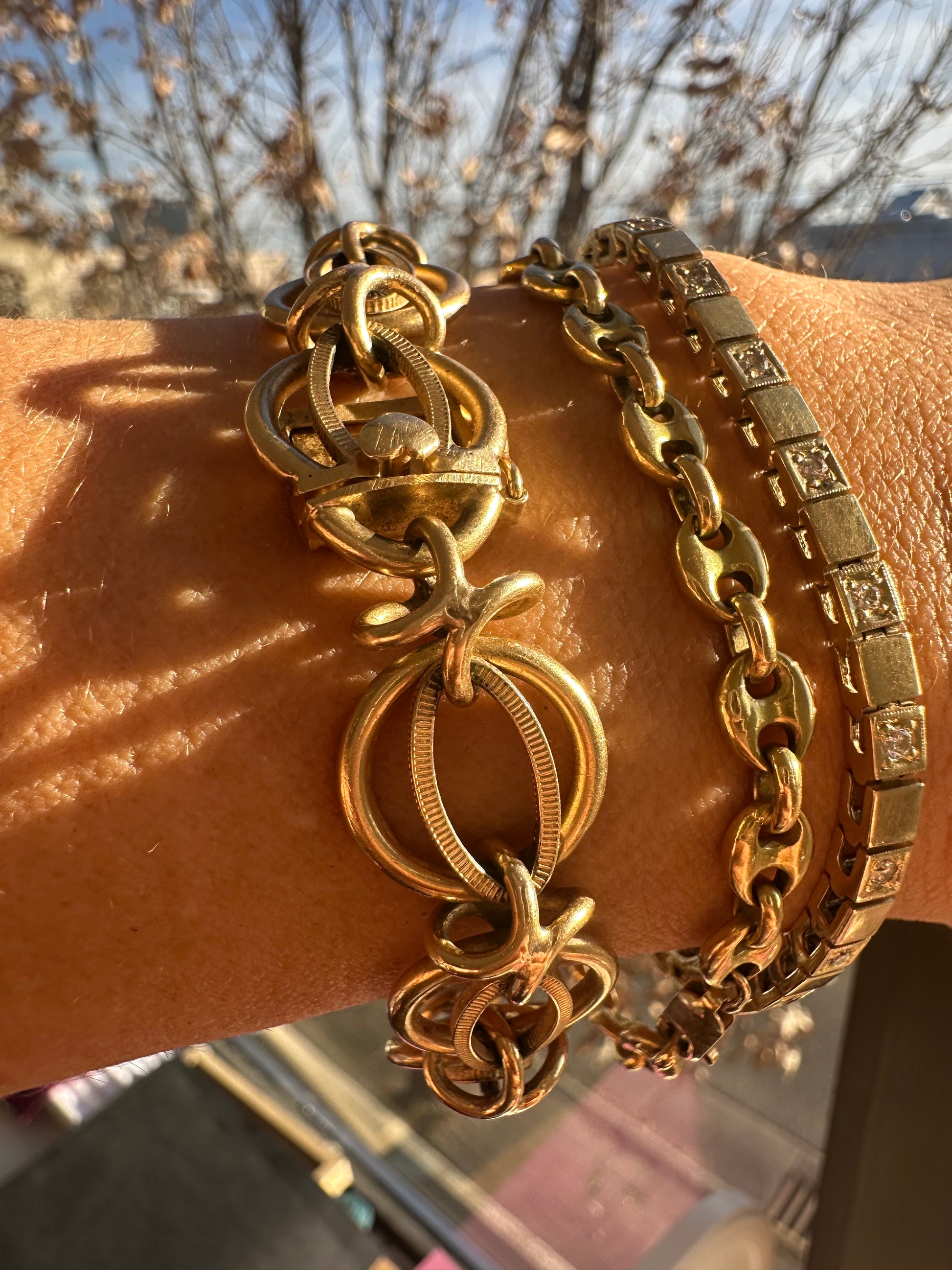 vintage circle and X bracelet