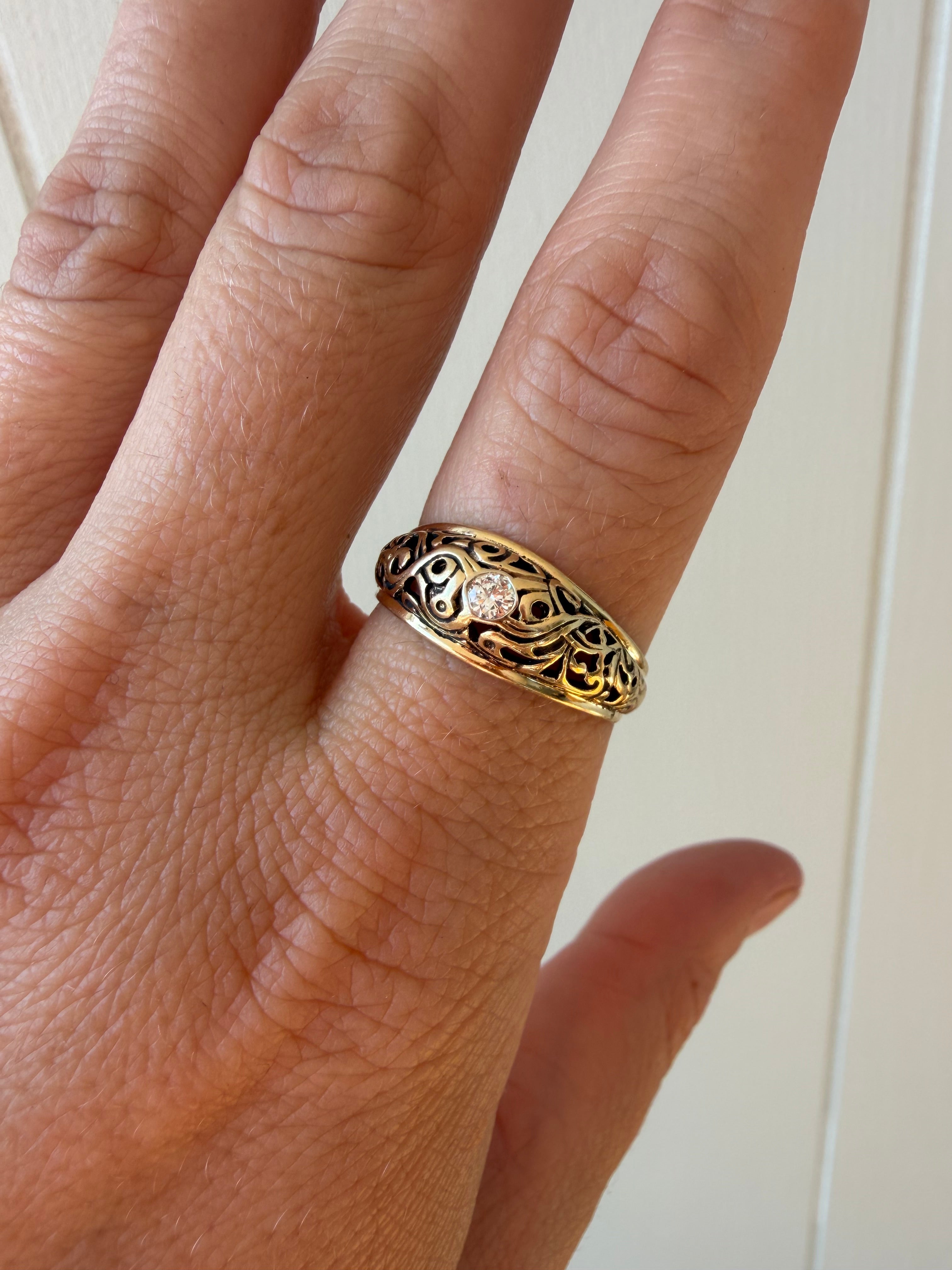 orange blossom dome ring with old euro cut diamond