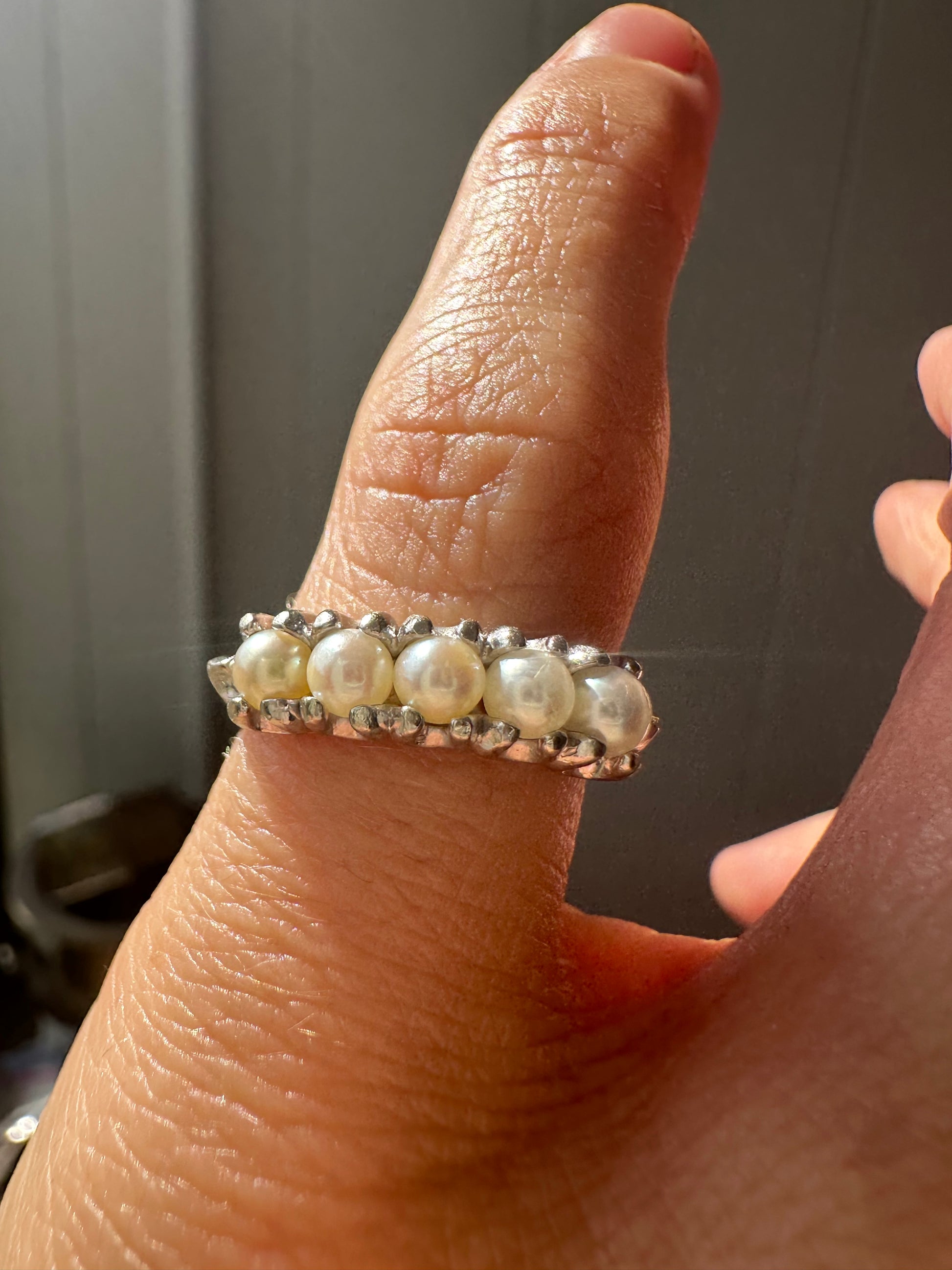 5 pearl and white gold band