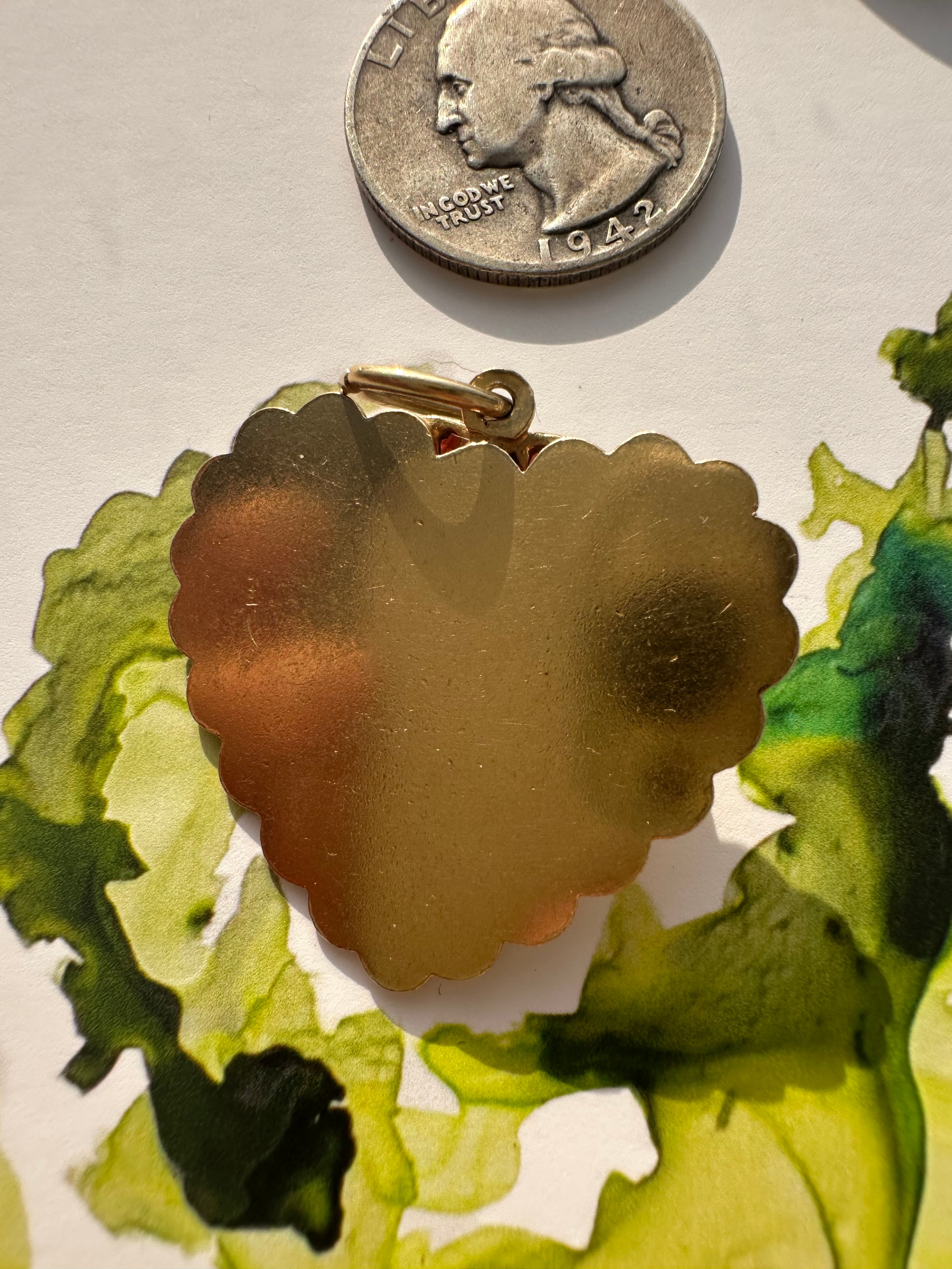 vintage florentine finish garnet and seed pearl heart