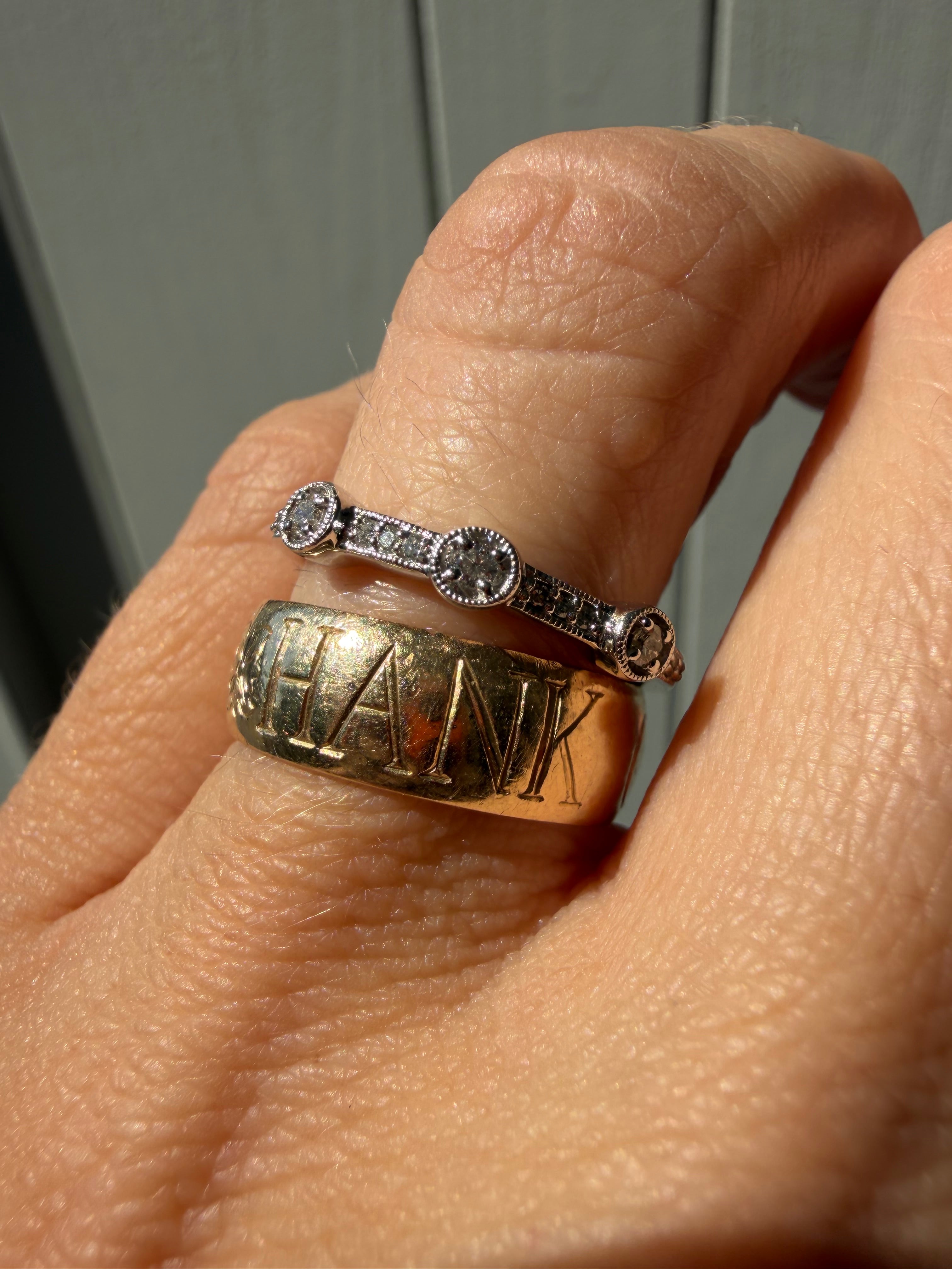 white gold and bezel set milgrain diamonds