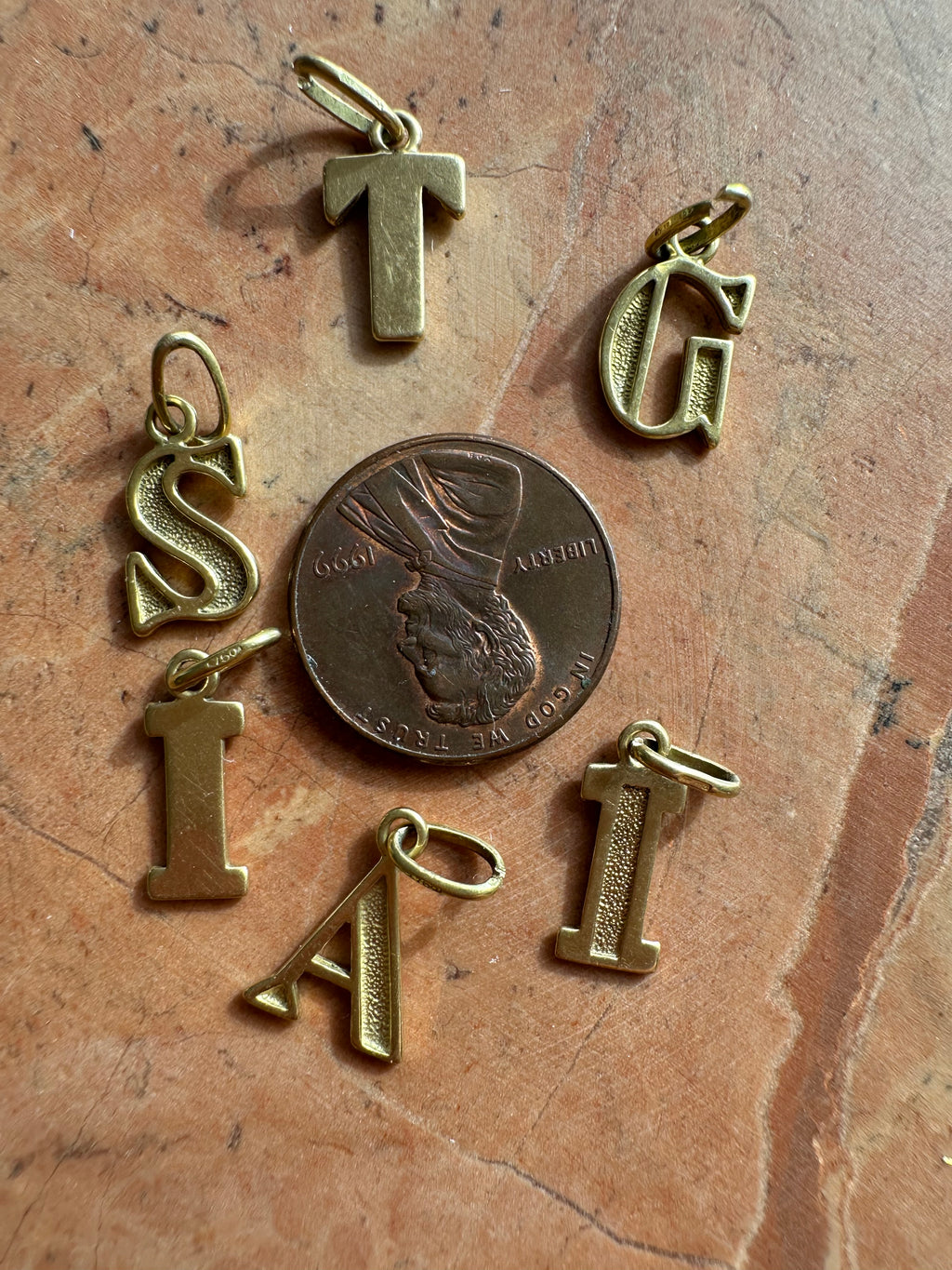 vintage 18k gold block letters