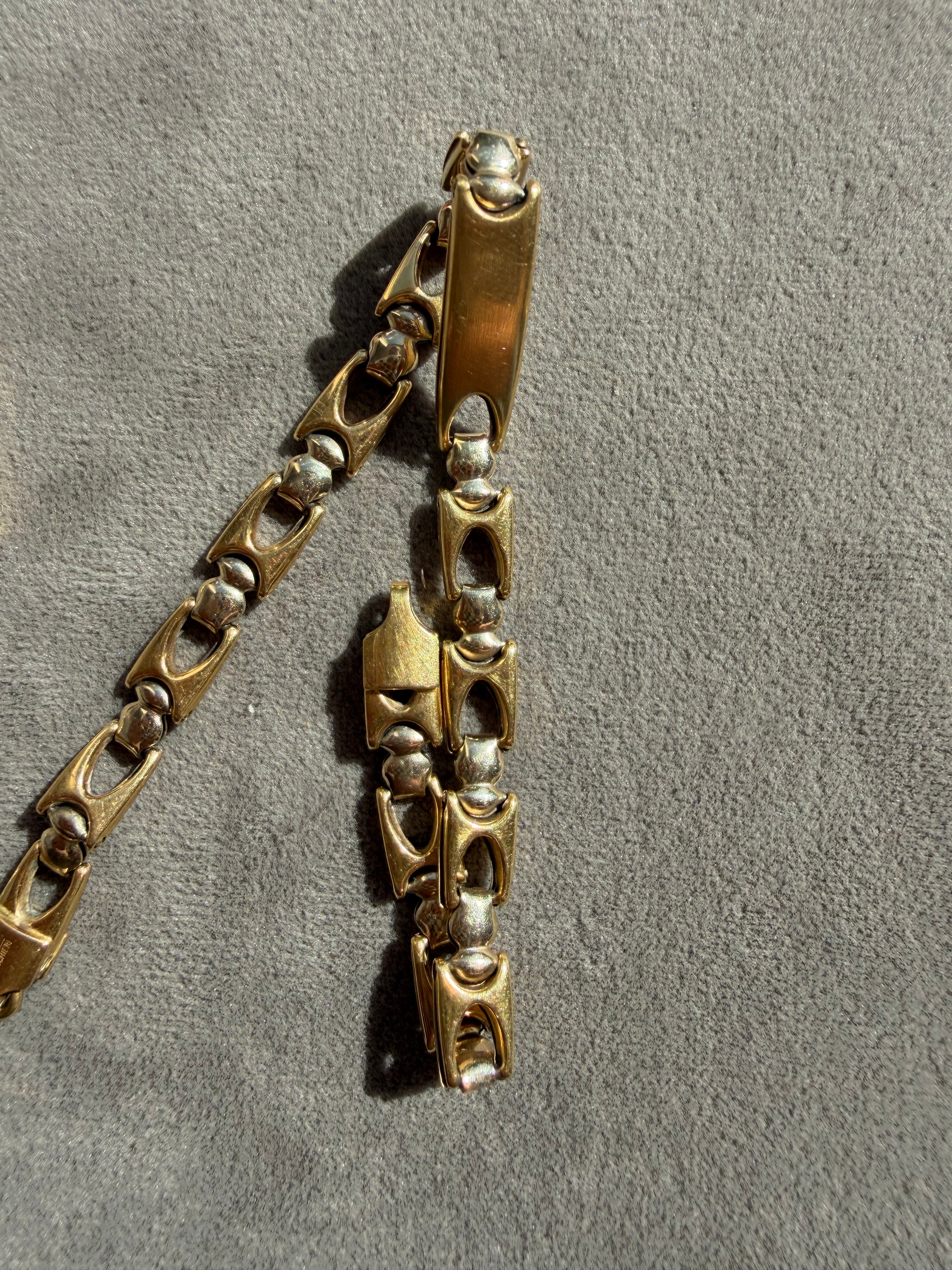 two tone buckle link bracelet with small ID bar