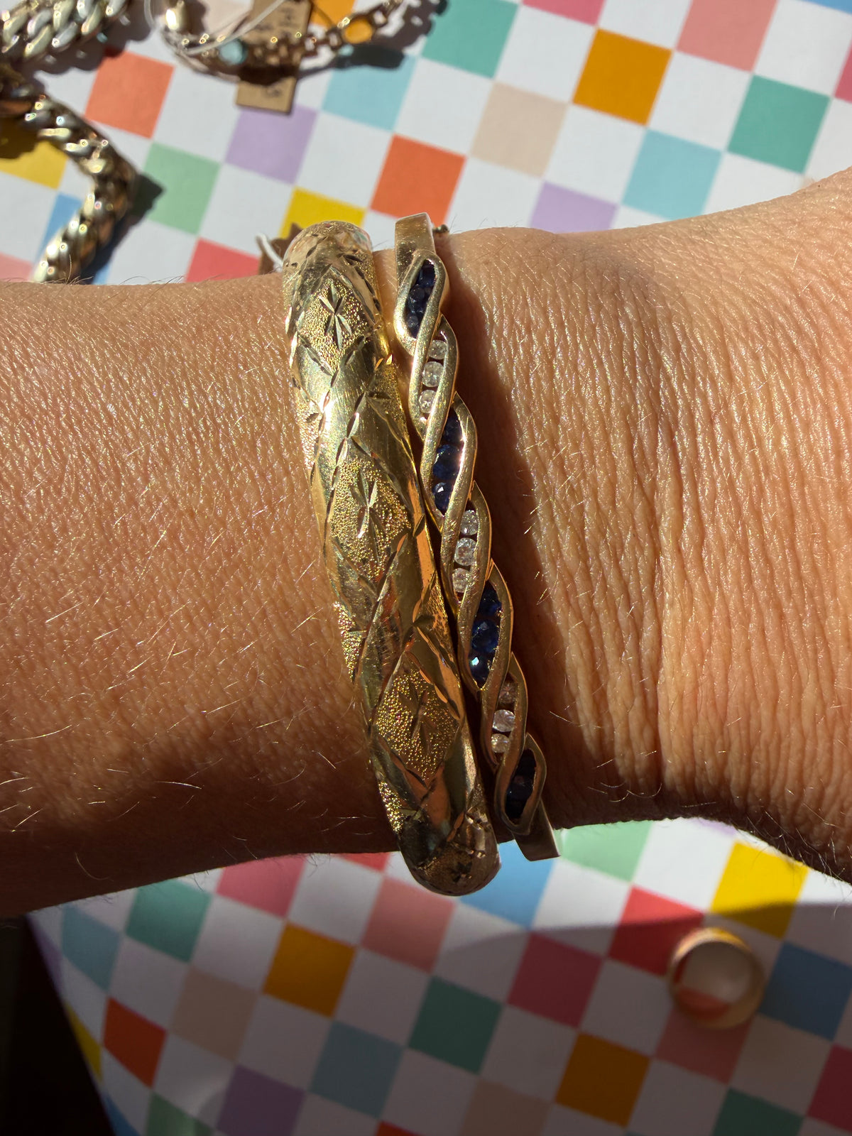 sapphire and diamond wave bangle