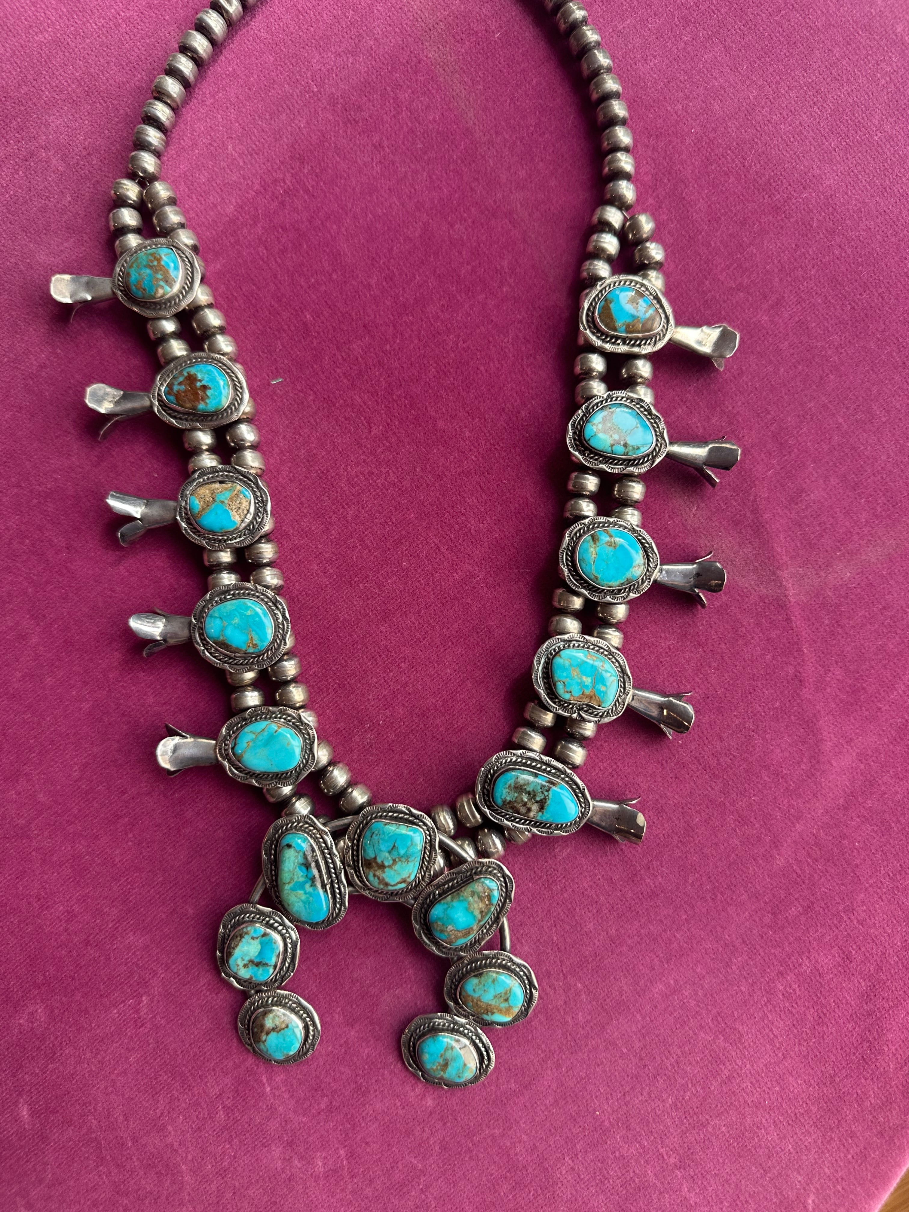 Sterling silver and turquoise vintage squash blossom