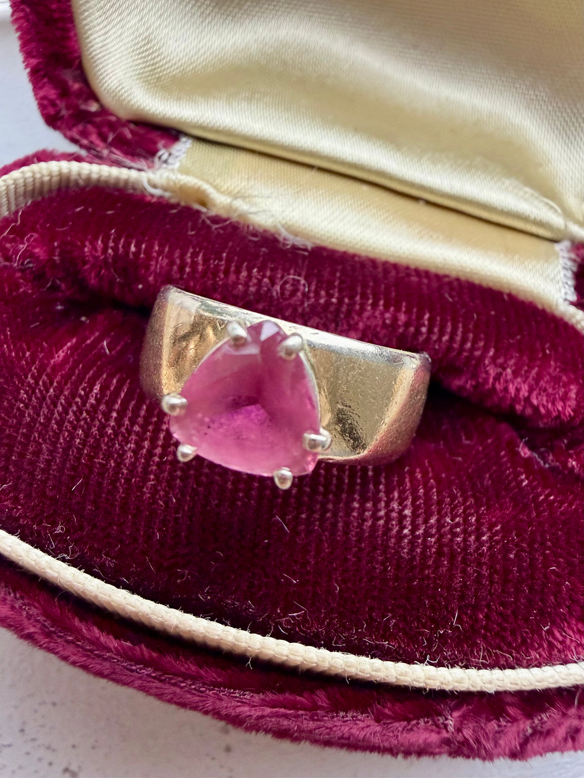 chunky cigar band with trillion cut pink tourmaline