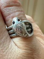 silver and garnet snake ring