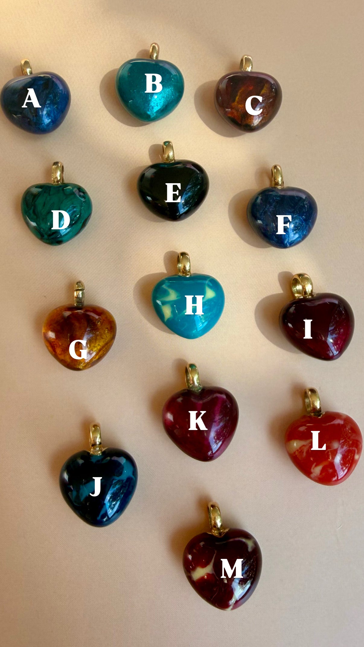 enamel hearts with 18k gold bail
