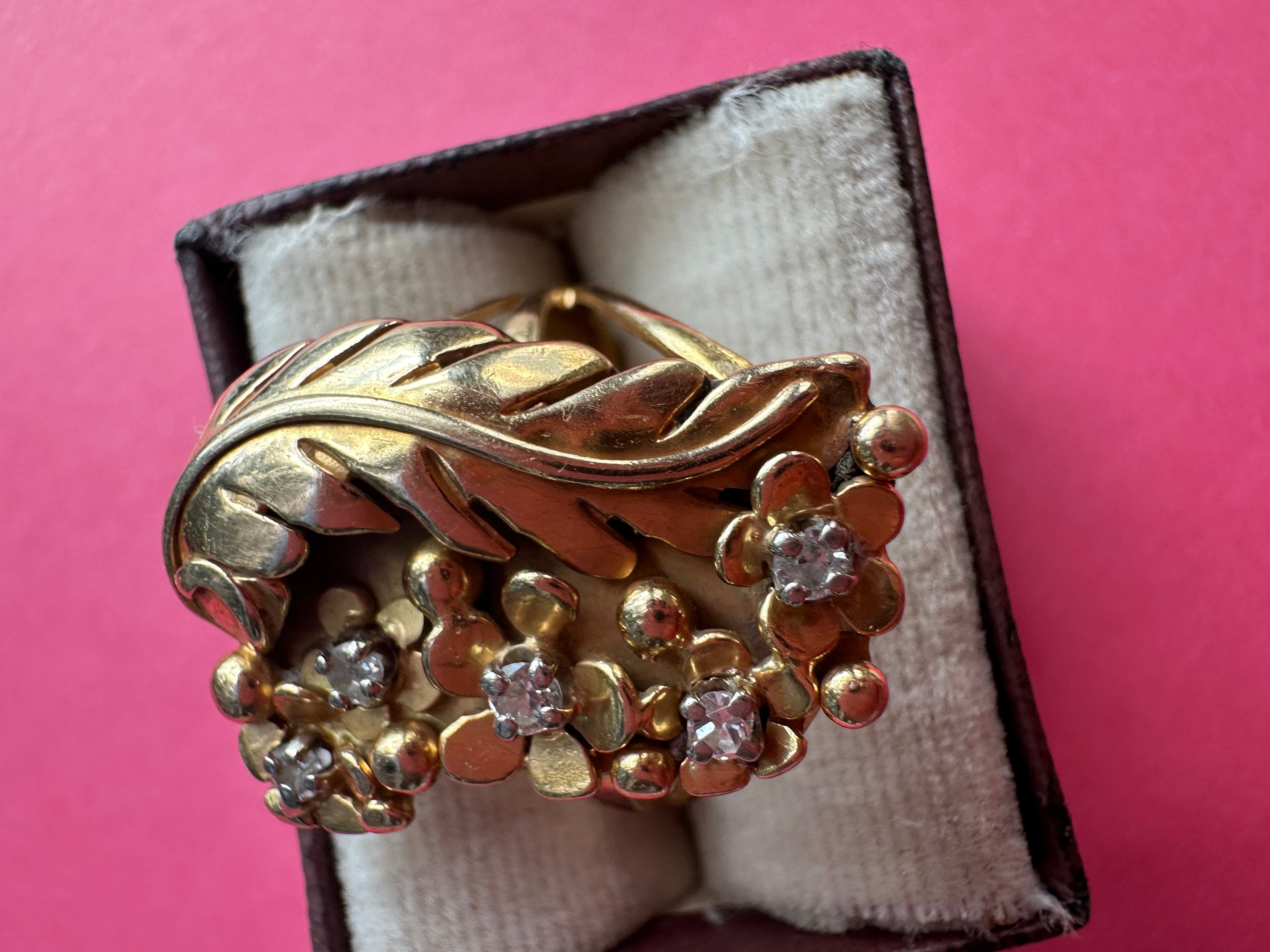 floral leaf diamond ring