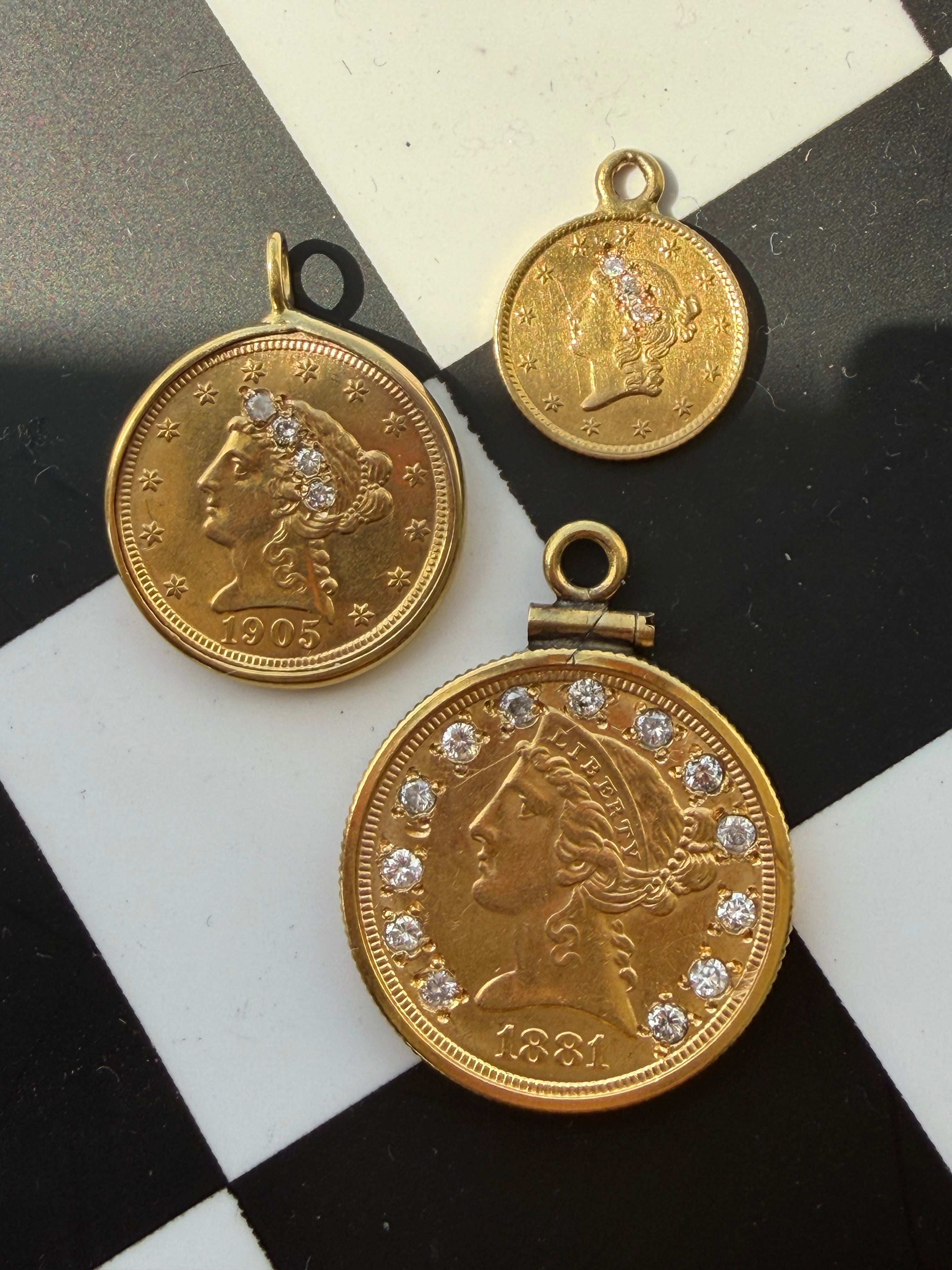 diamond adorned antique US Liberty coins