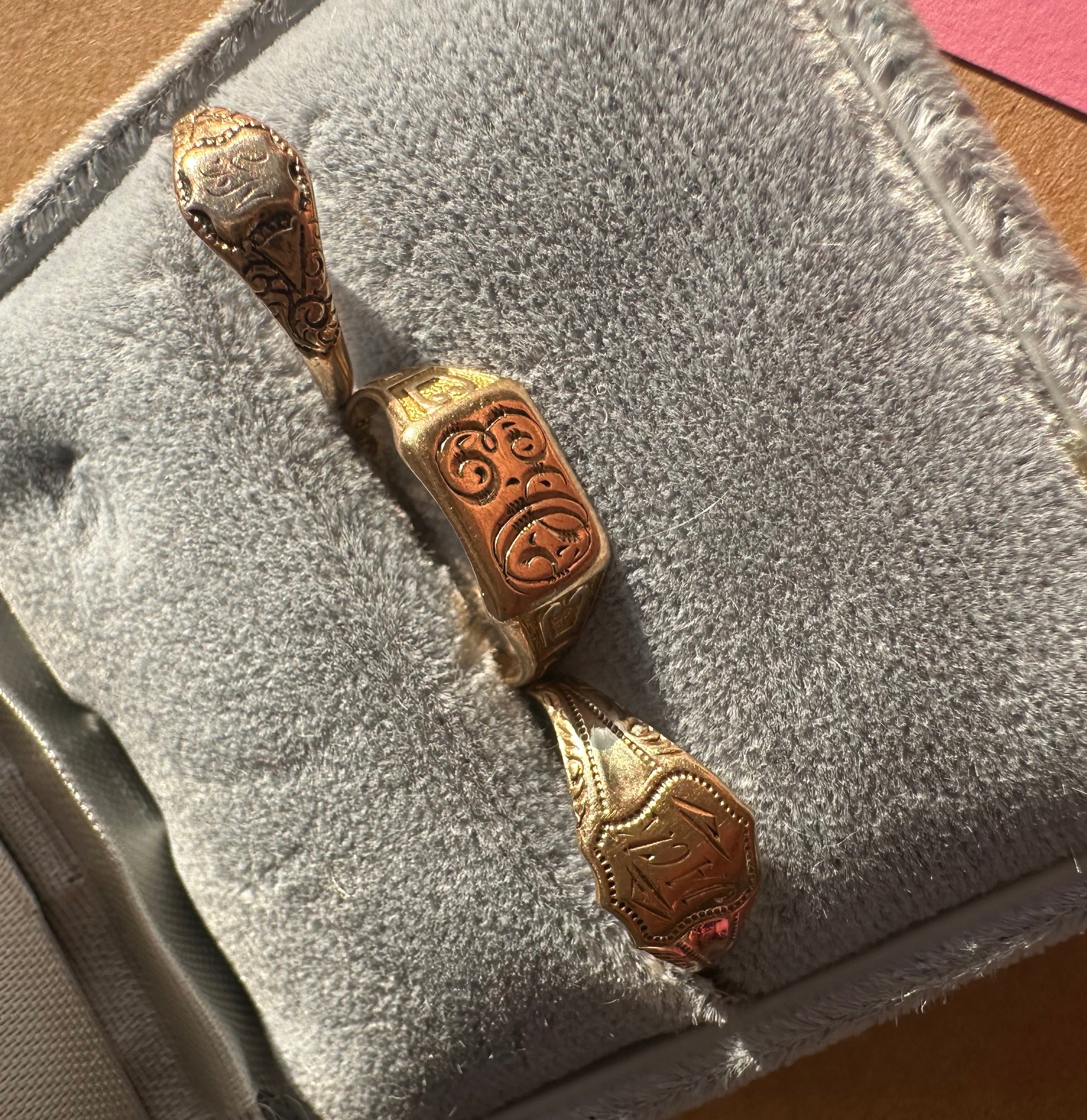 3 tiny baby engraved signet rings
