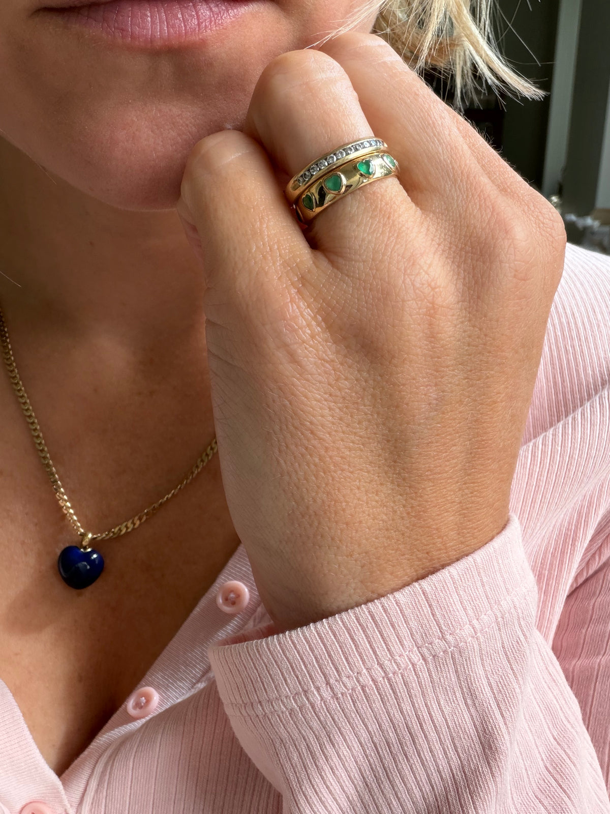 The Emerald Karat THE VERDE LOVE natural emerald heart eternity band