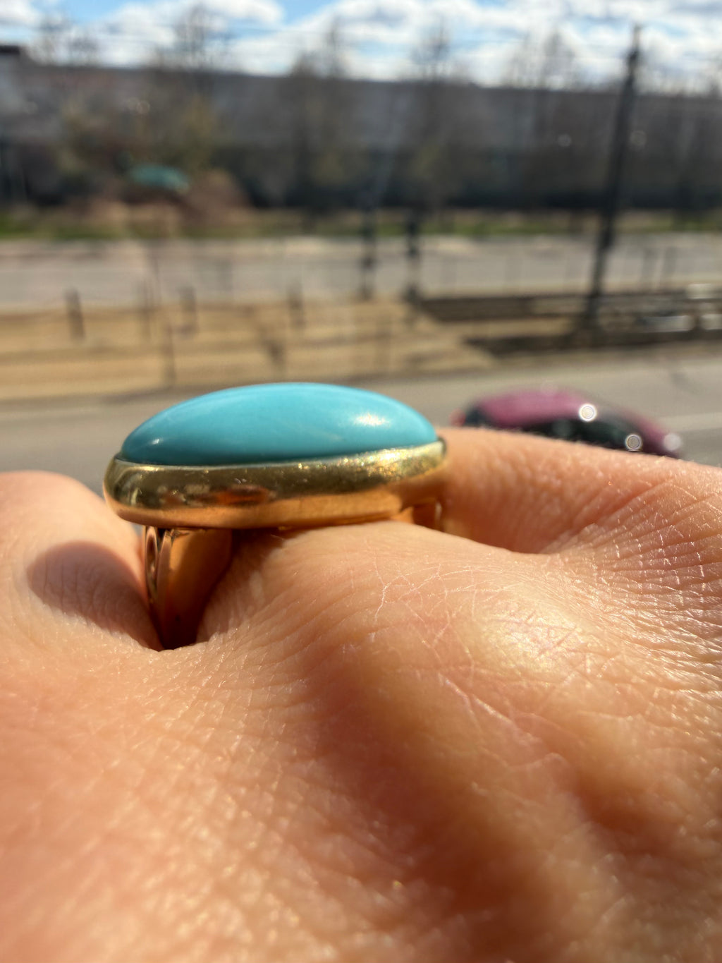 bezel set east west turquoise ring