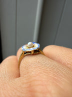 blue enamel pansy and pearl ring