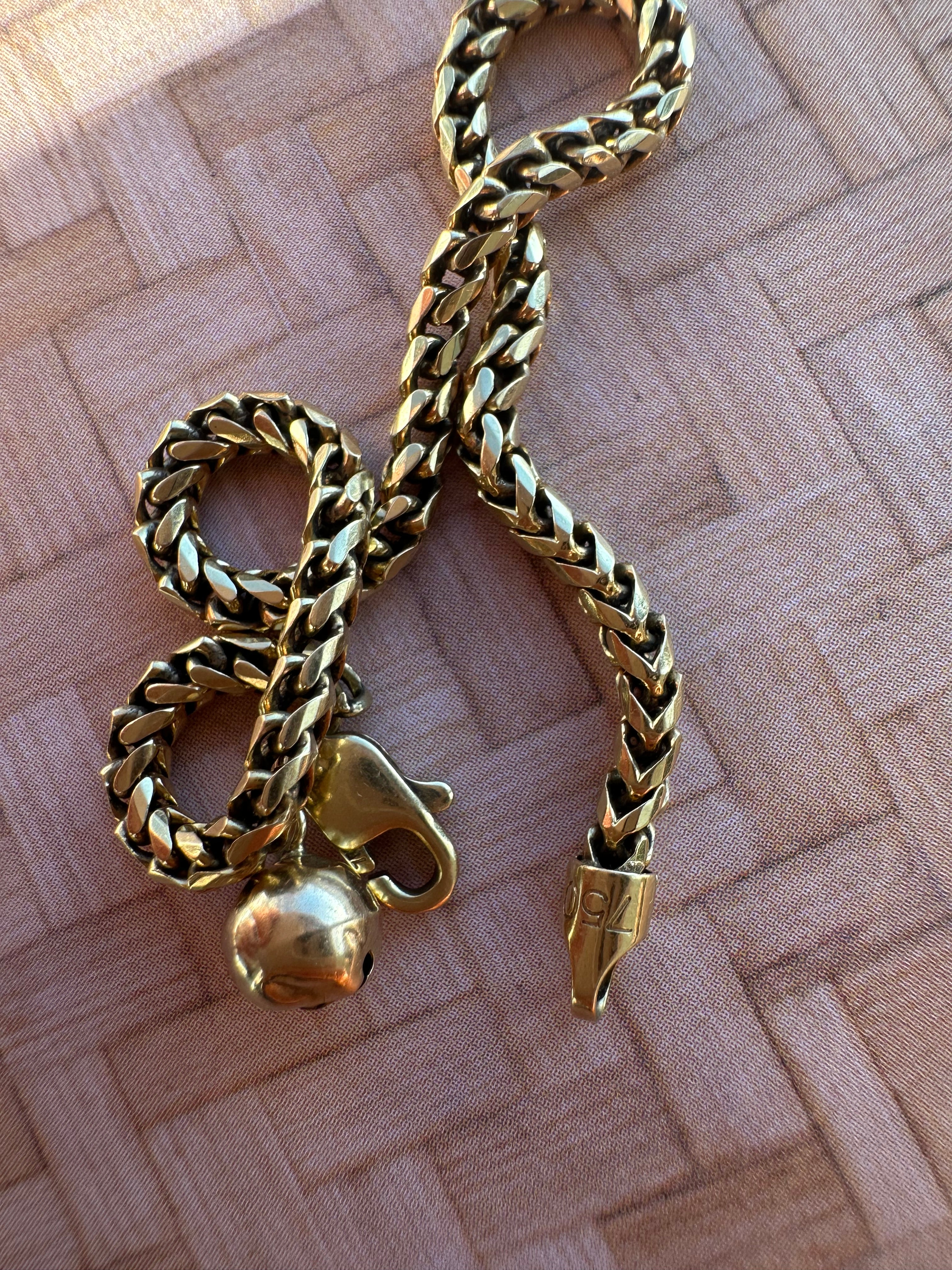 18k wheat bracelet with jingle bell