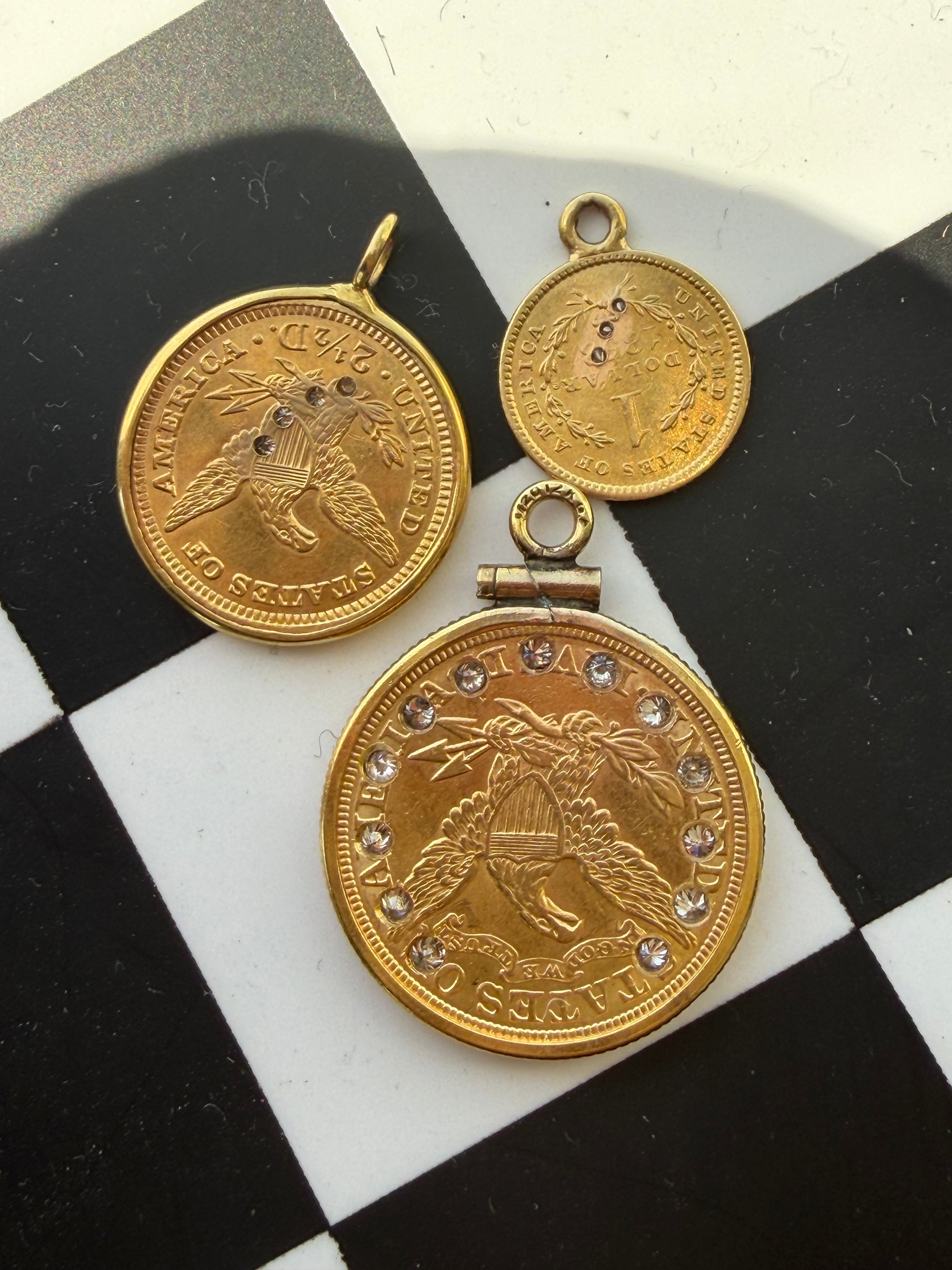 diamond adorned antique US Liberty coins