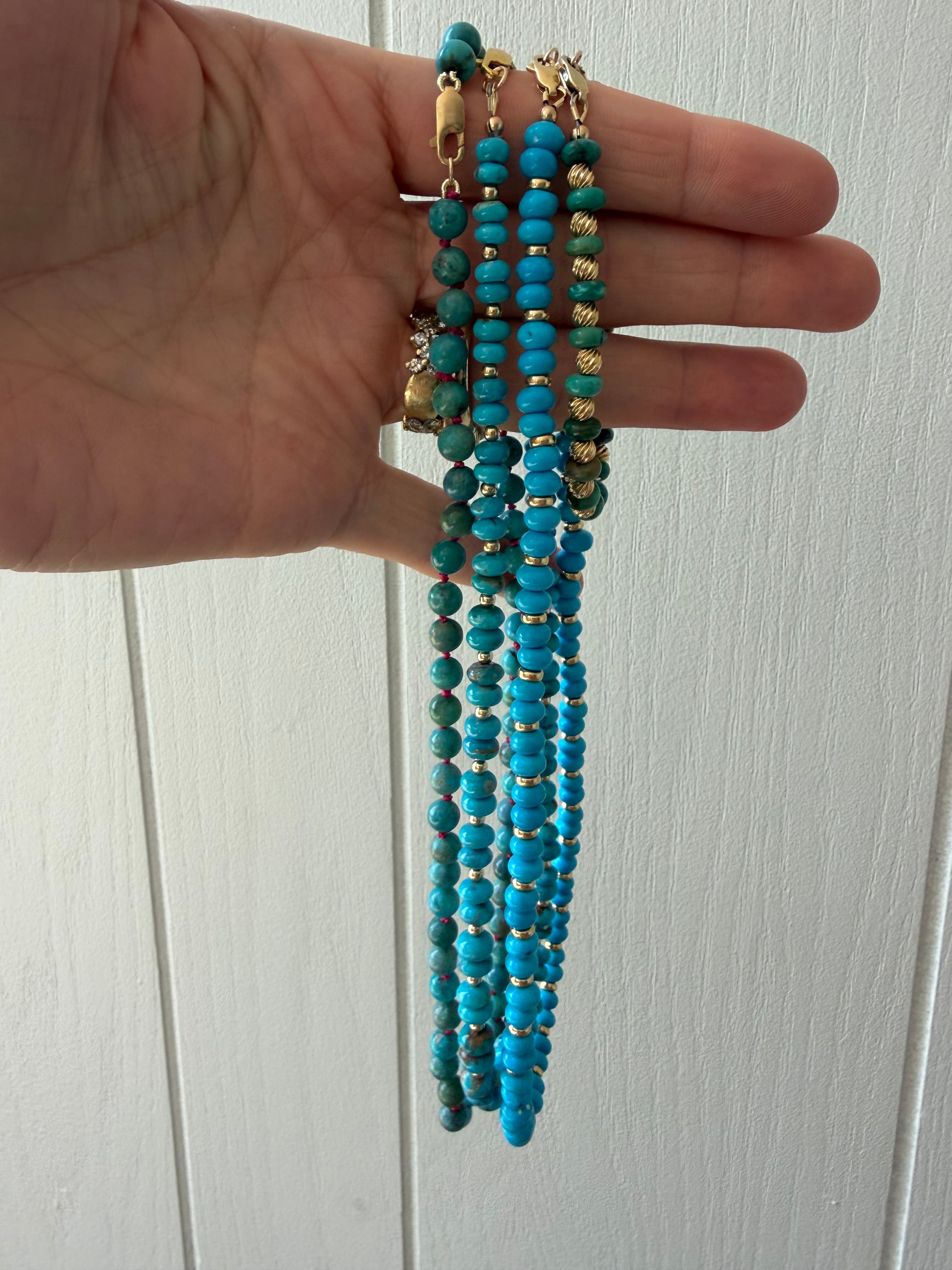 hand selected turquoise and gold strands