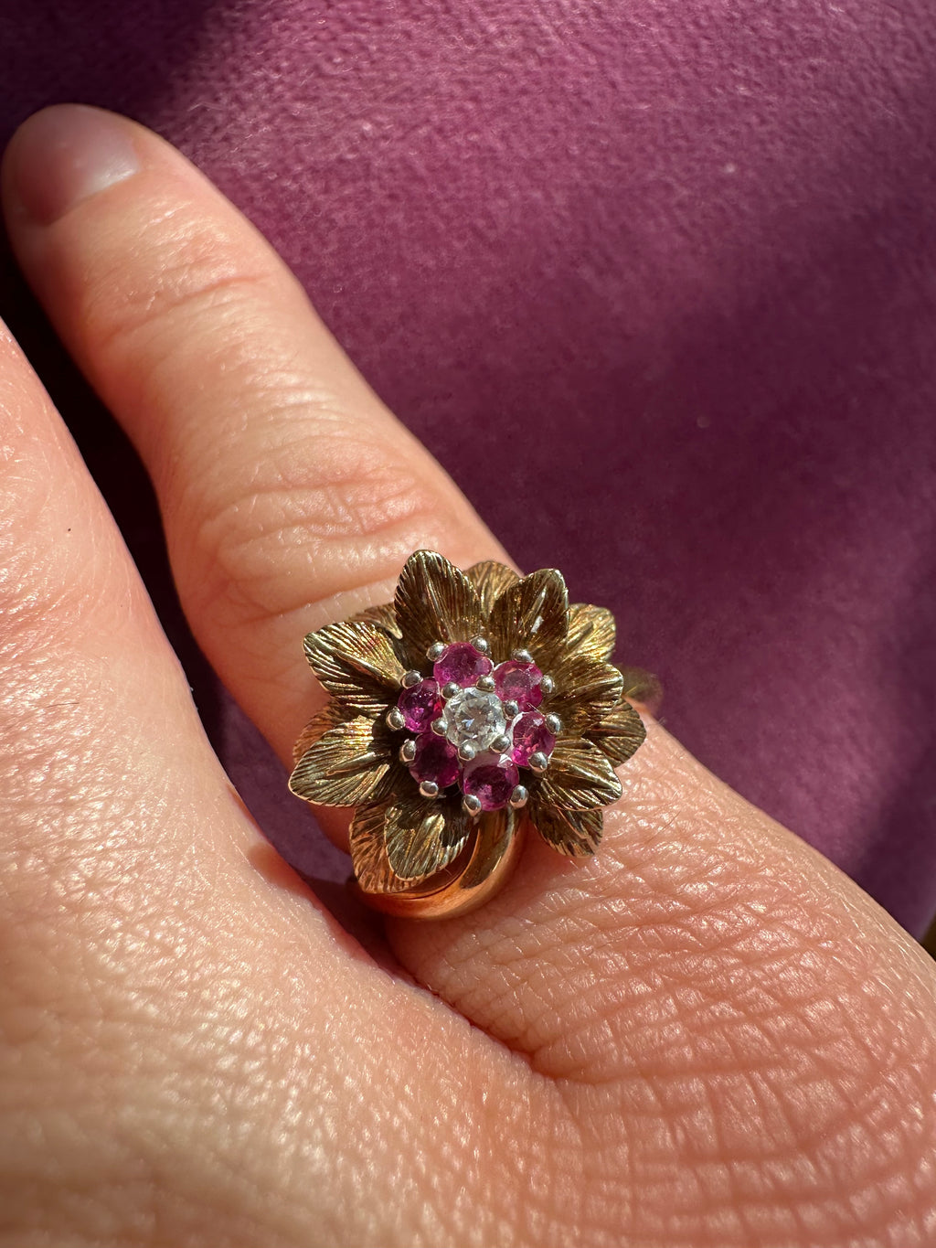 antique ruby and diamond flower