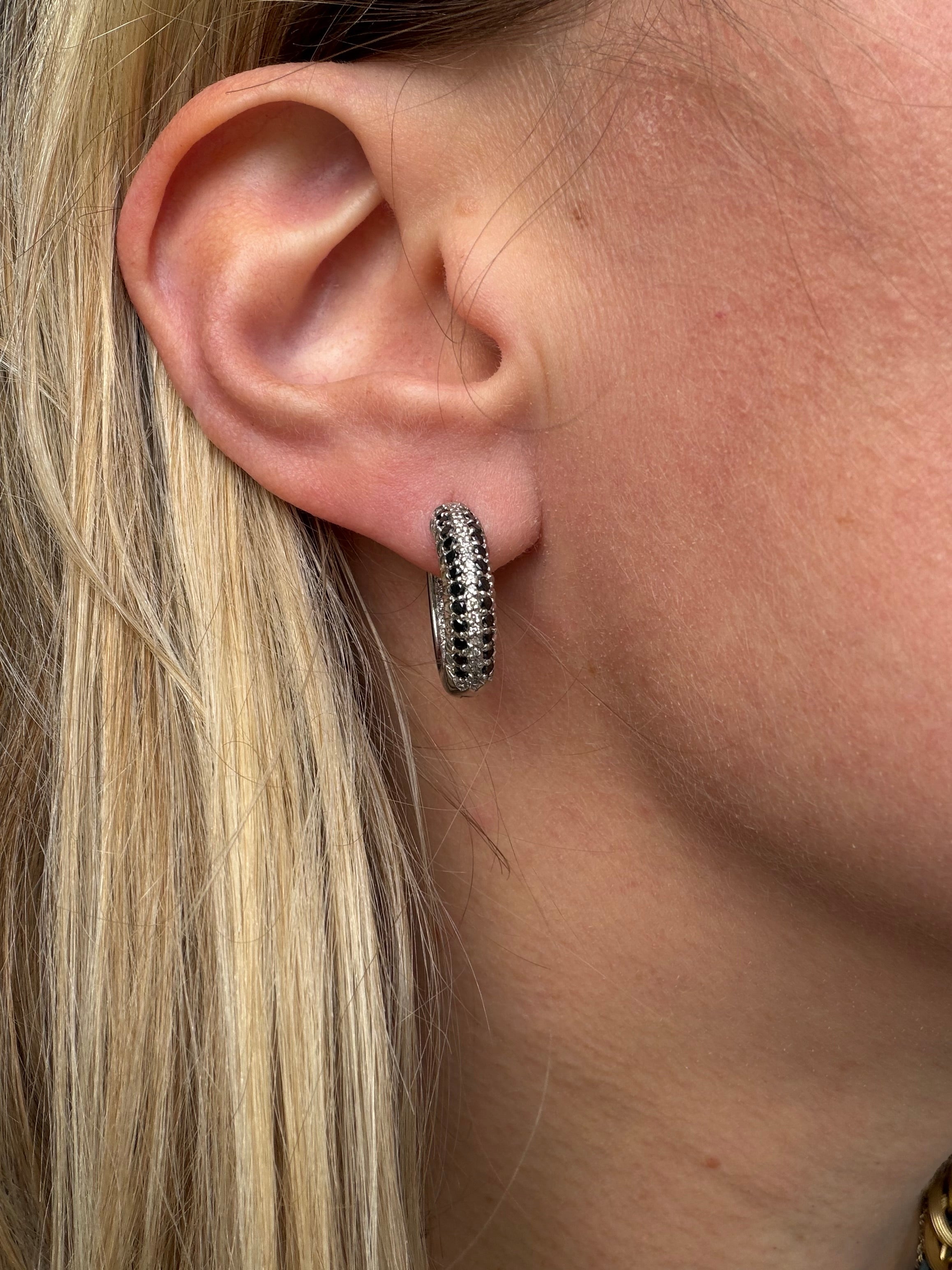black and white diamond white gold click in hoops