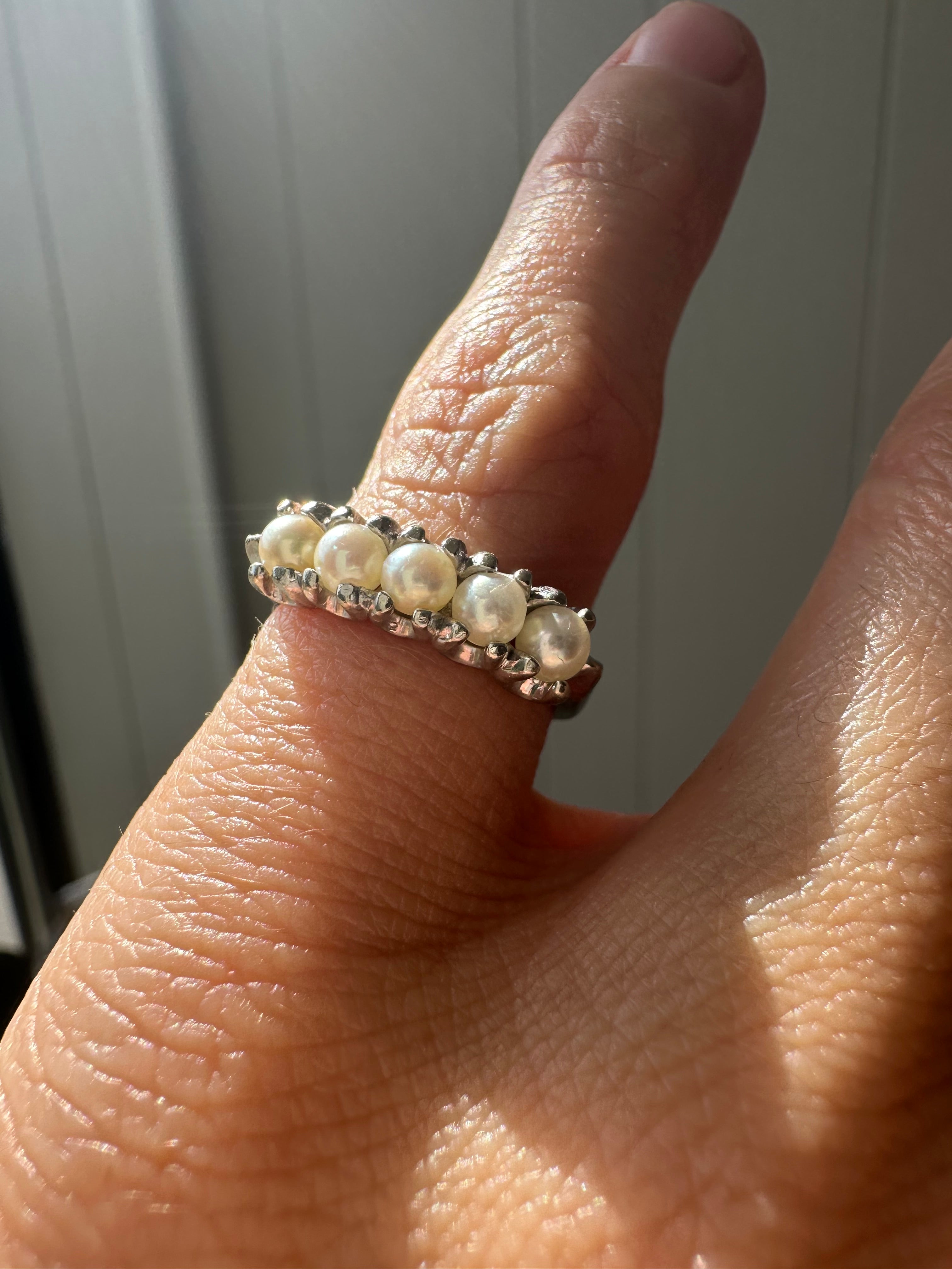 5 pearl and white gold band