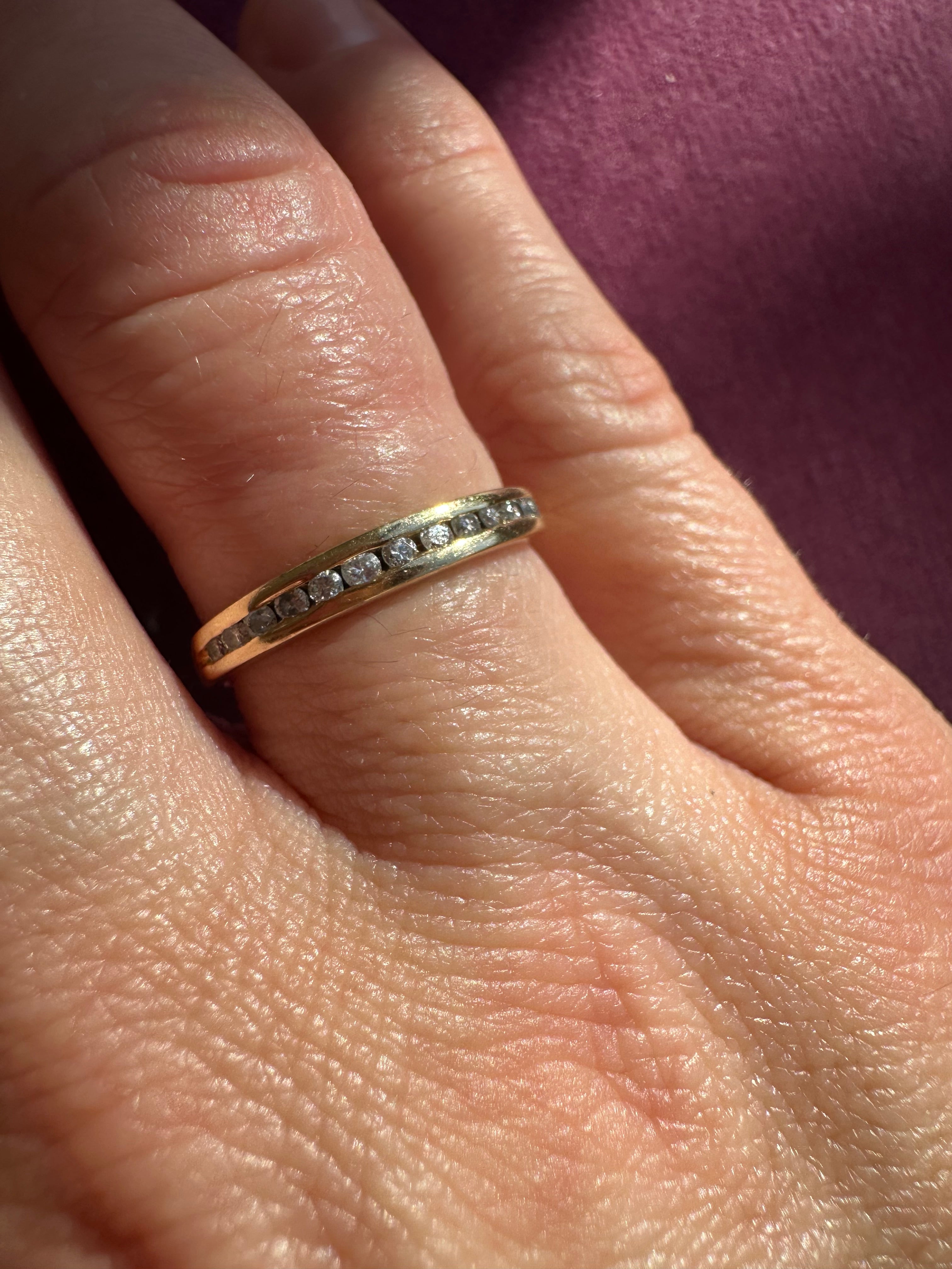 yellow gold channel set diamond ring