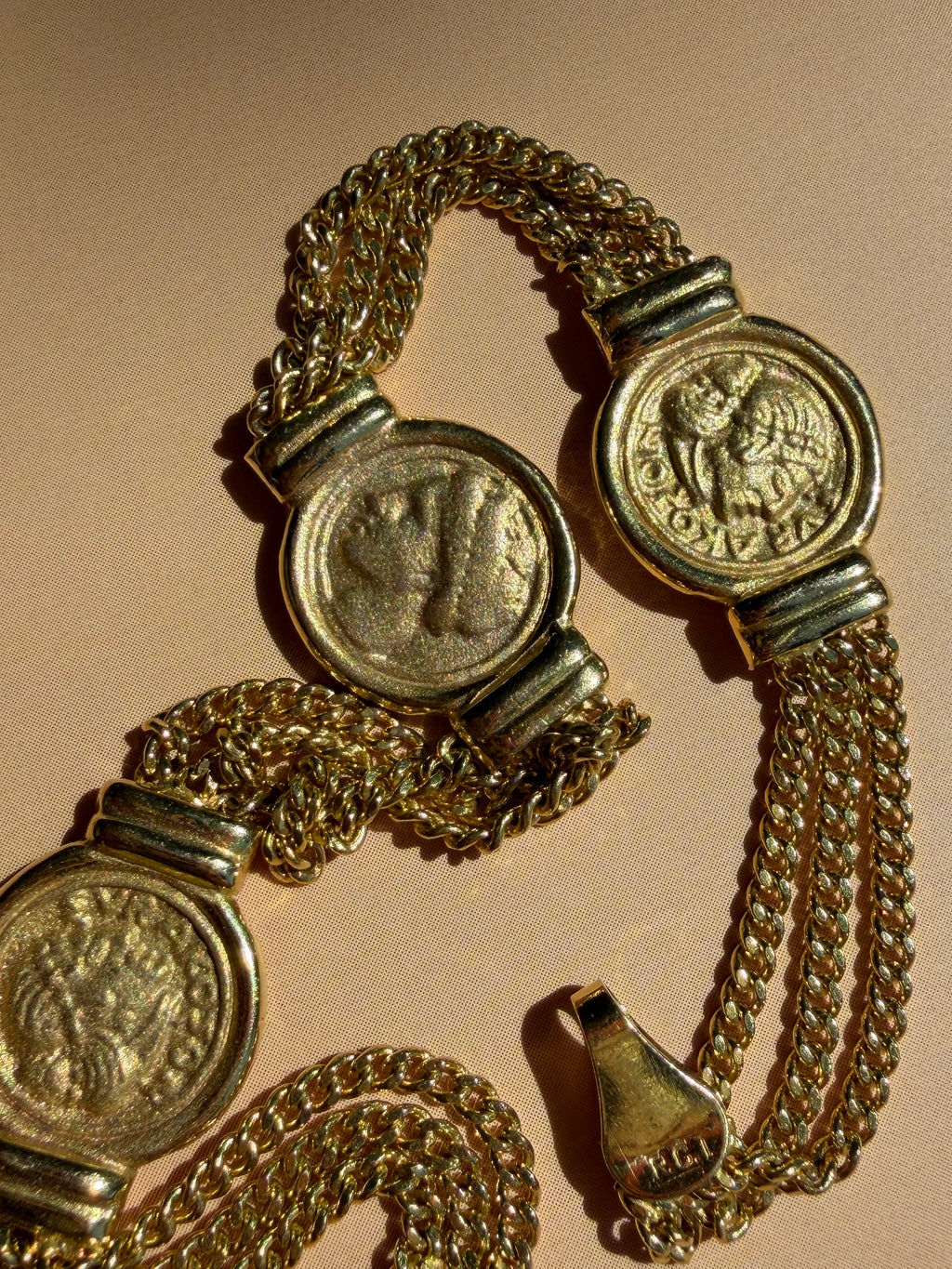 double sided coin and curb chain bracelet