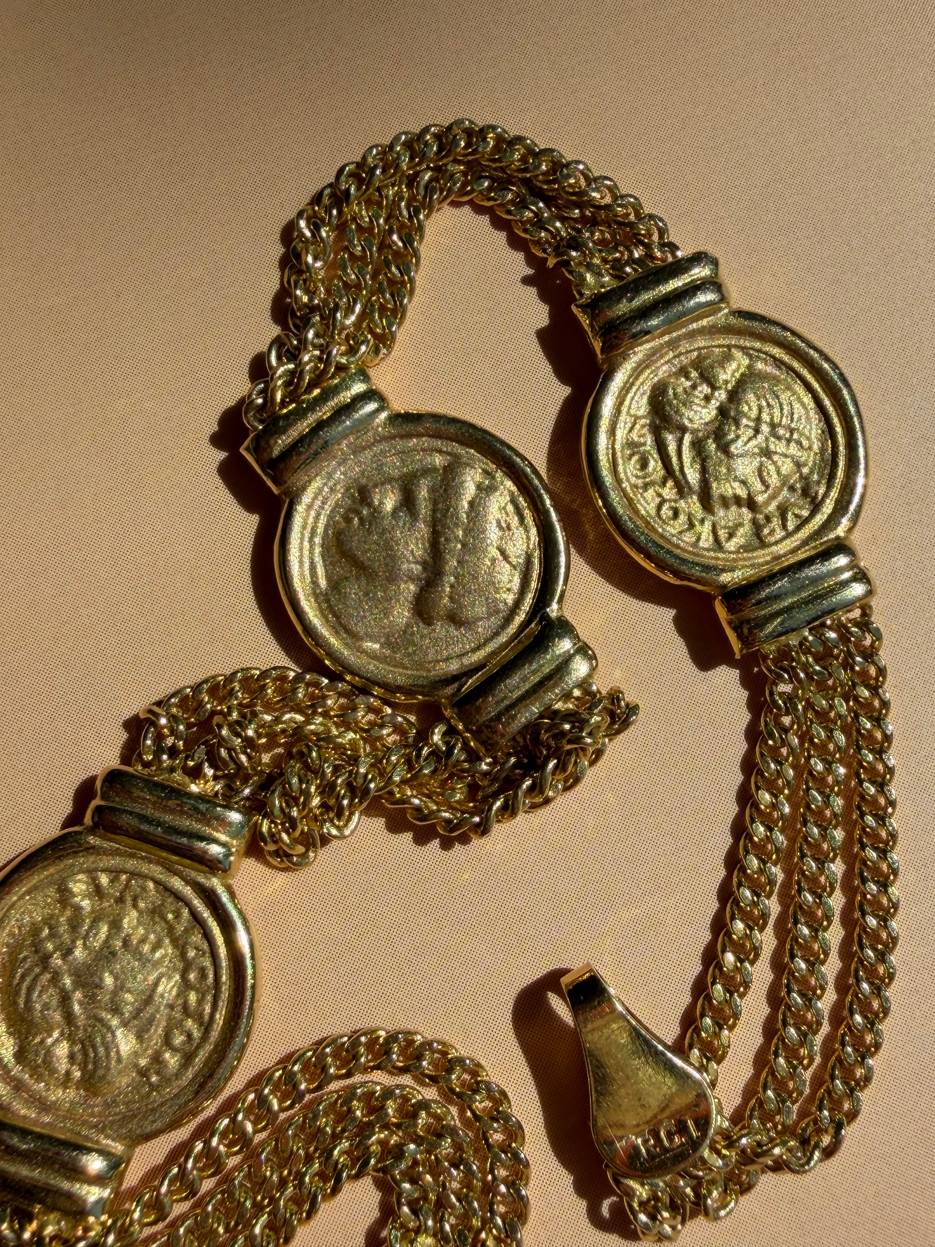 double sided coin and curb chain bracelet