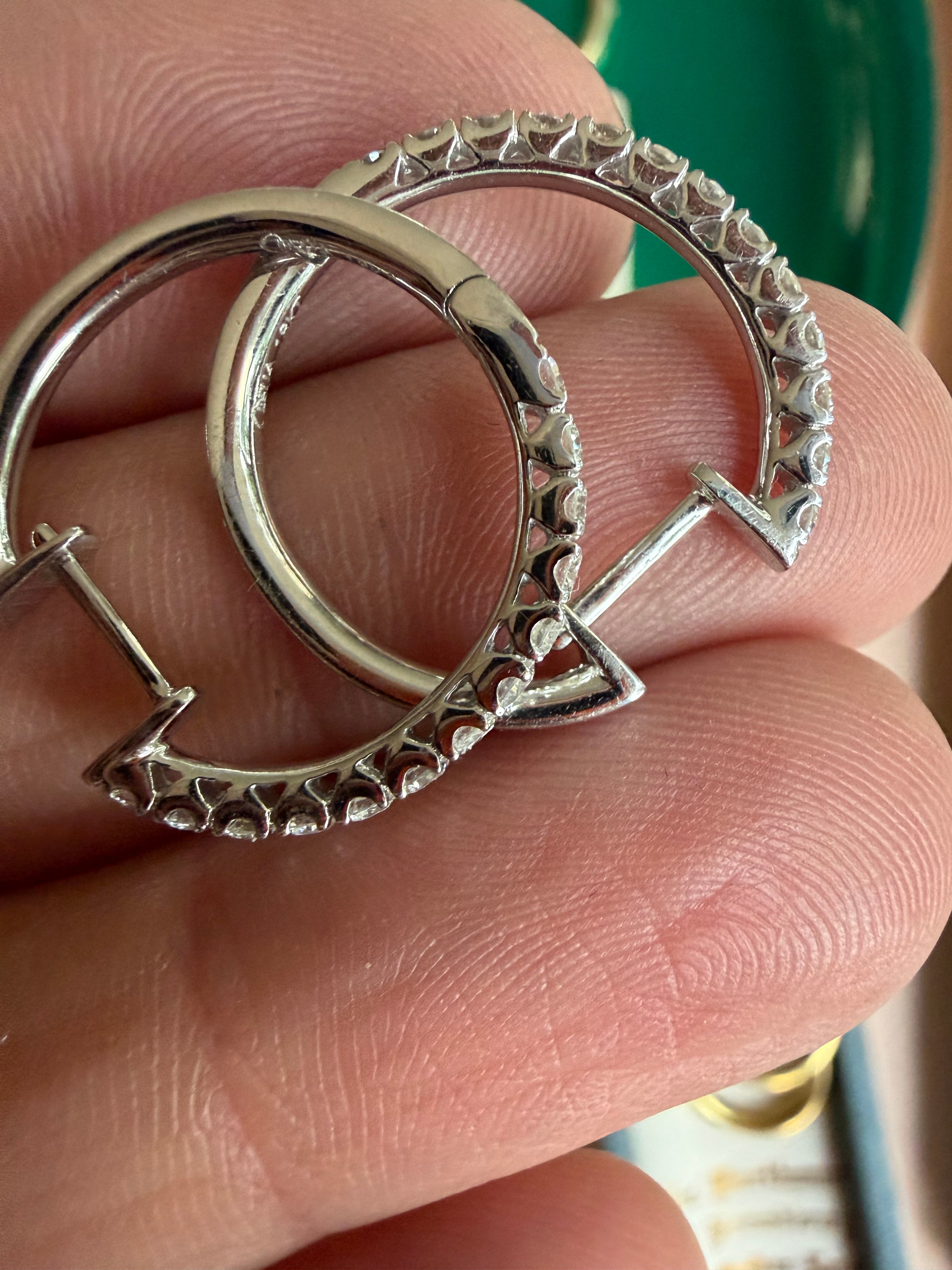 18k white gold diamond click-in .75" hoops