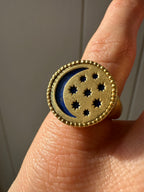 breathtaking me & ro lapis and 18k gold star moon ring