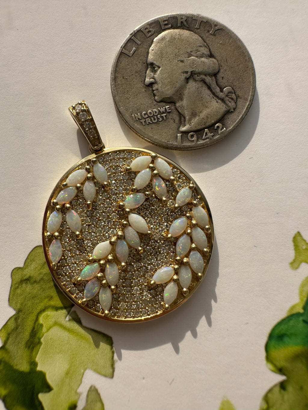 opal and diamond disc pendant by EFFY