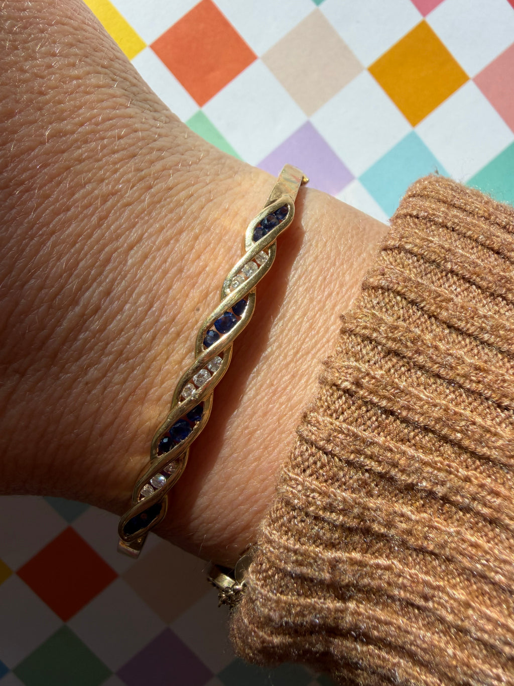 sapphire and diamond wave bangle