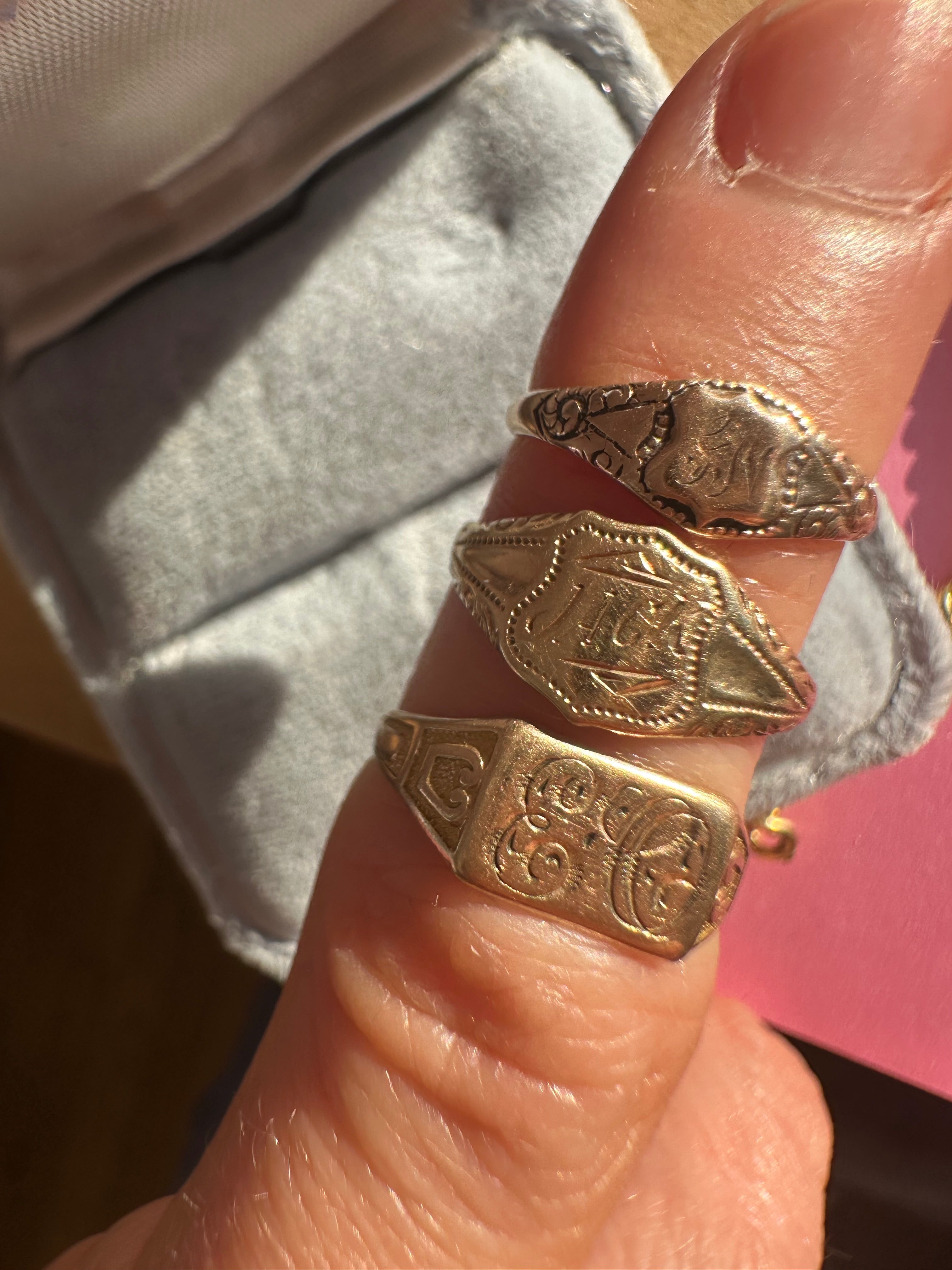 3 tiny baby engraved signet rings