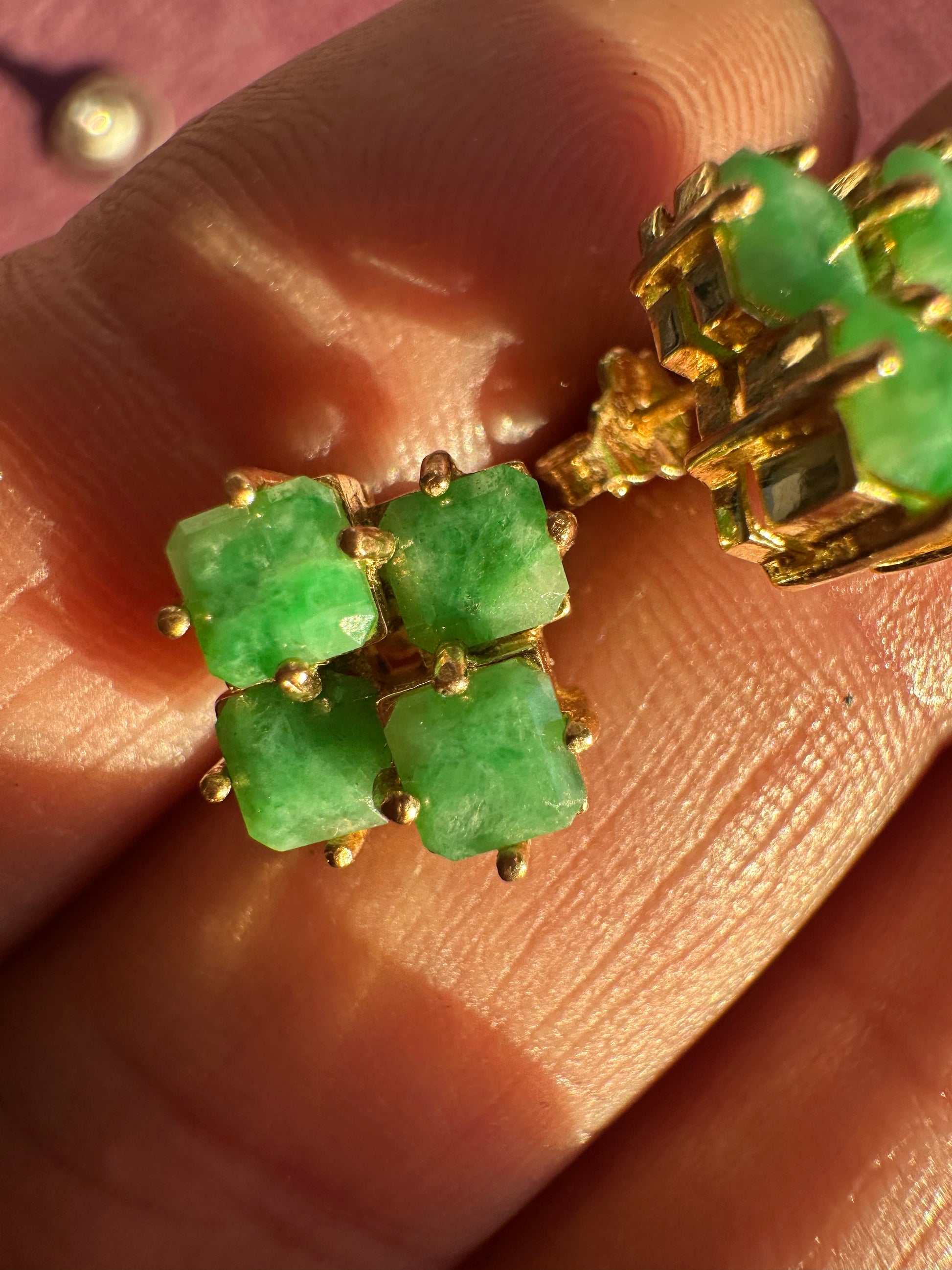 jade and gold cube studs