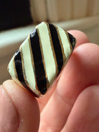 zebra striped enamel and 18k gold signet ring