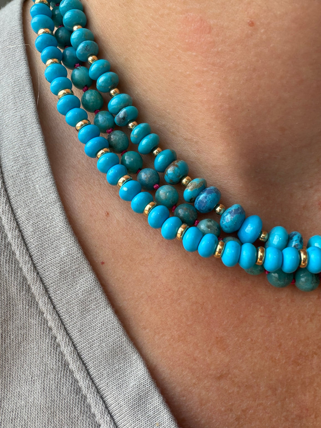 hand selected turquoise and gold strands