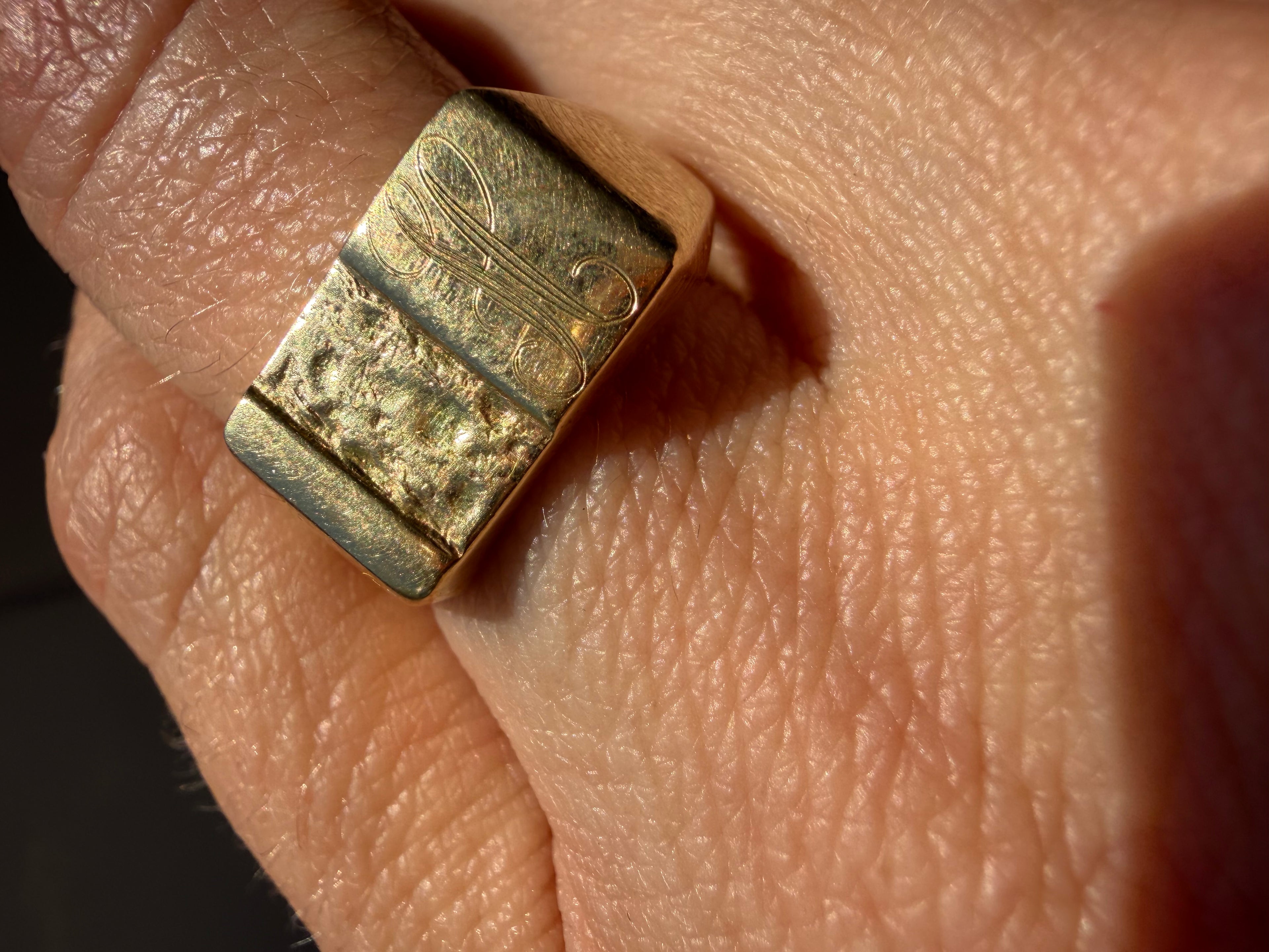 nugget style rectangluar signet with faint H