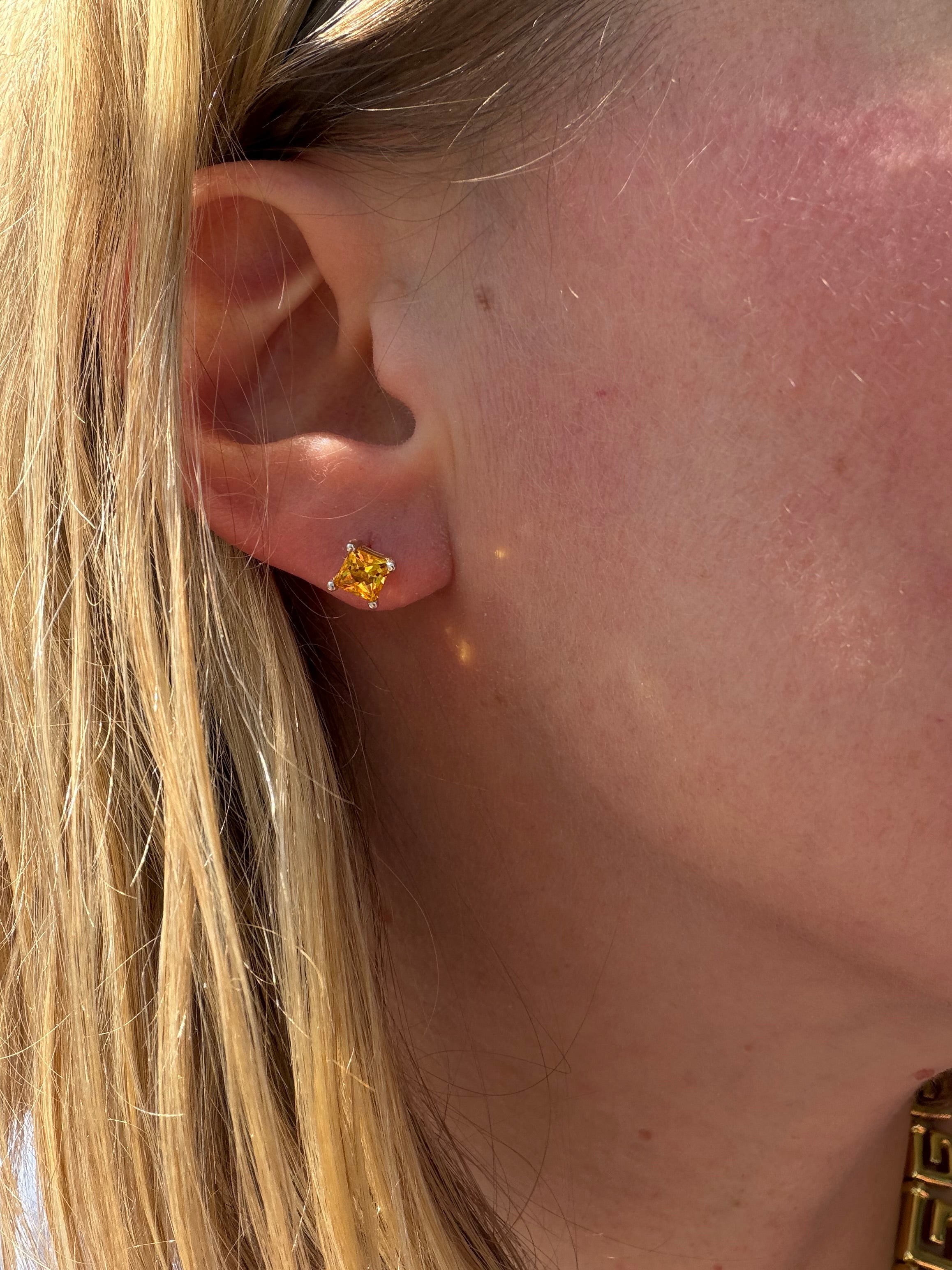 square cut yellow topaz studs