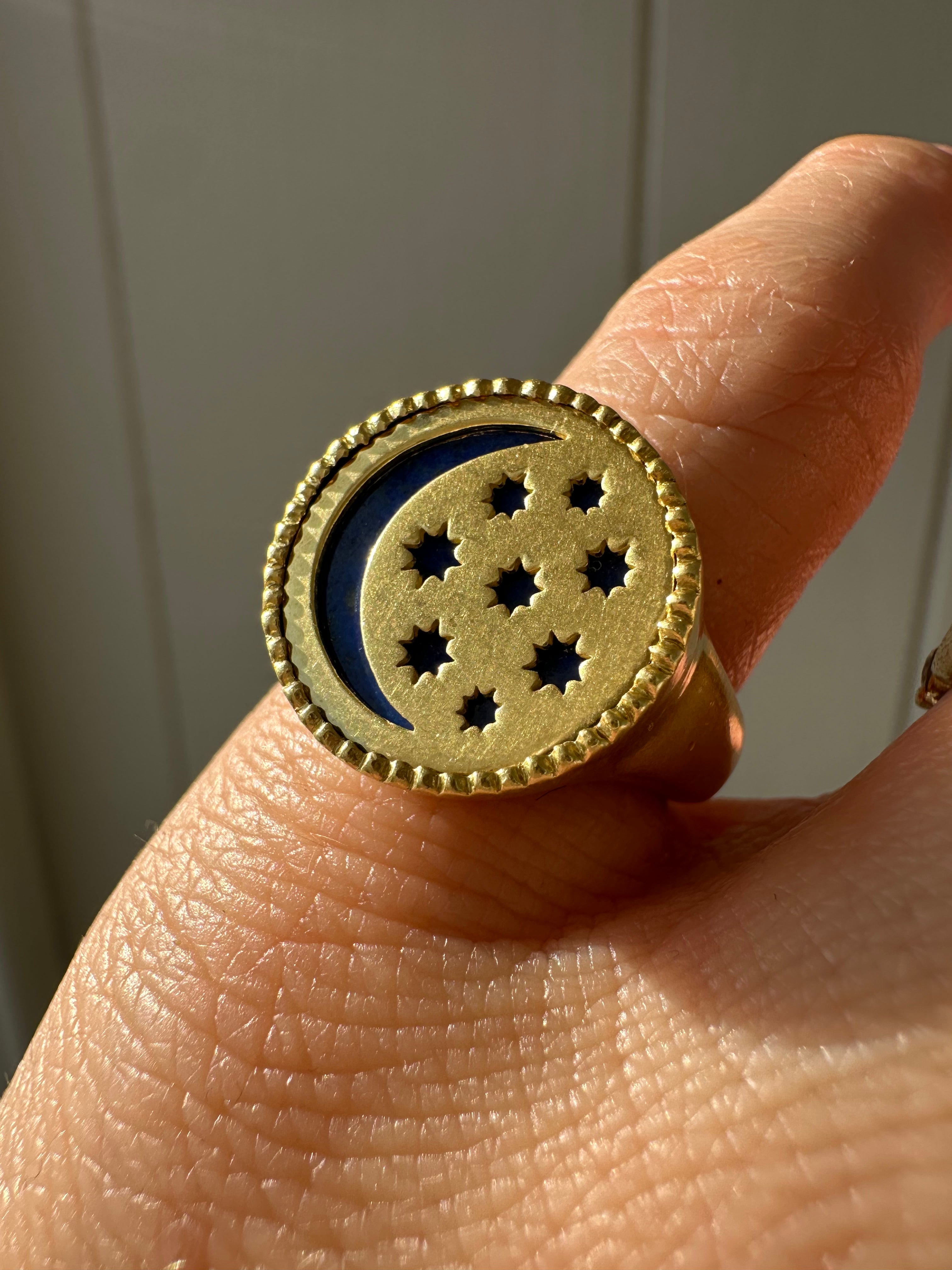 breathtaking me & ro lapis and 18k gold star moon ring
