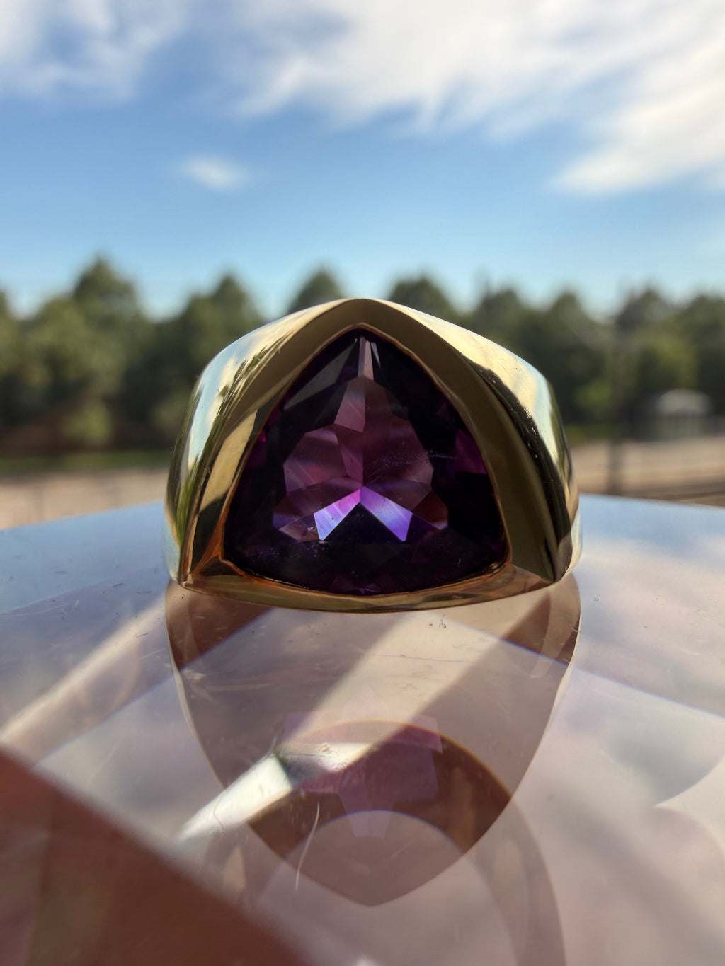 stunning trillion cut 2.6carat amethyst ring