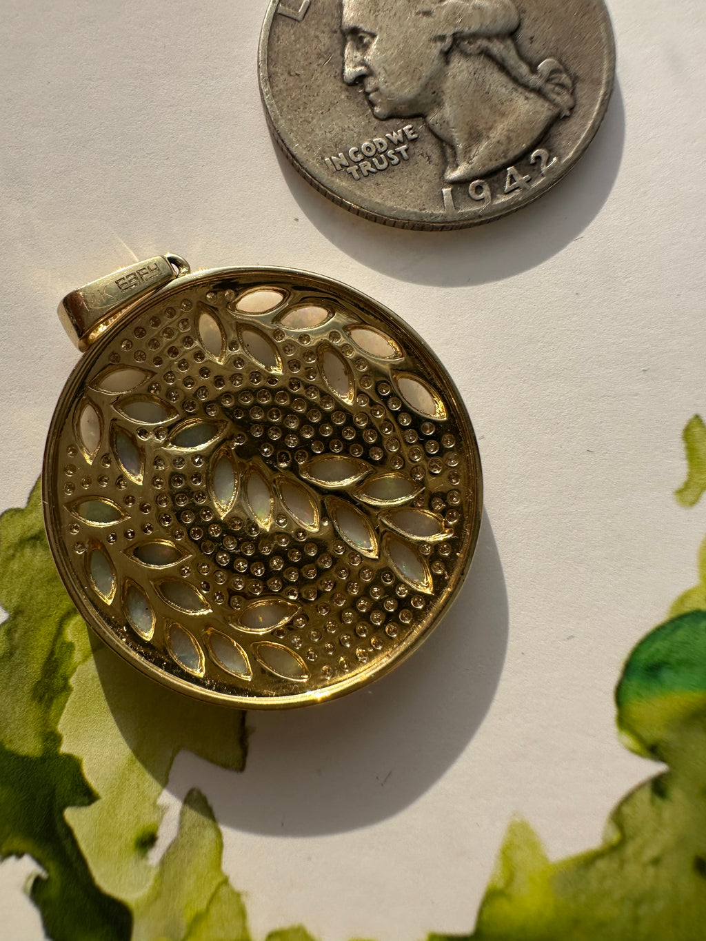 opal and diamond disc pendant by EFFY